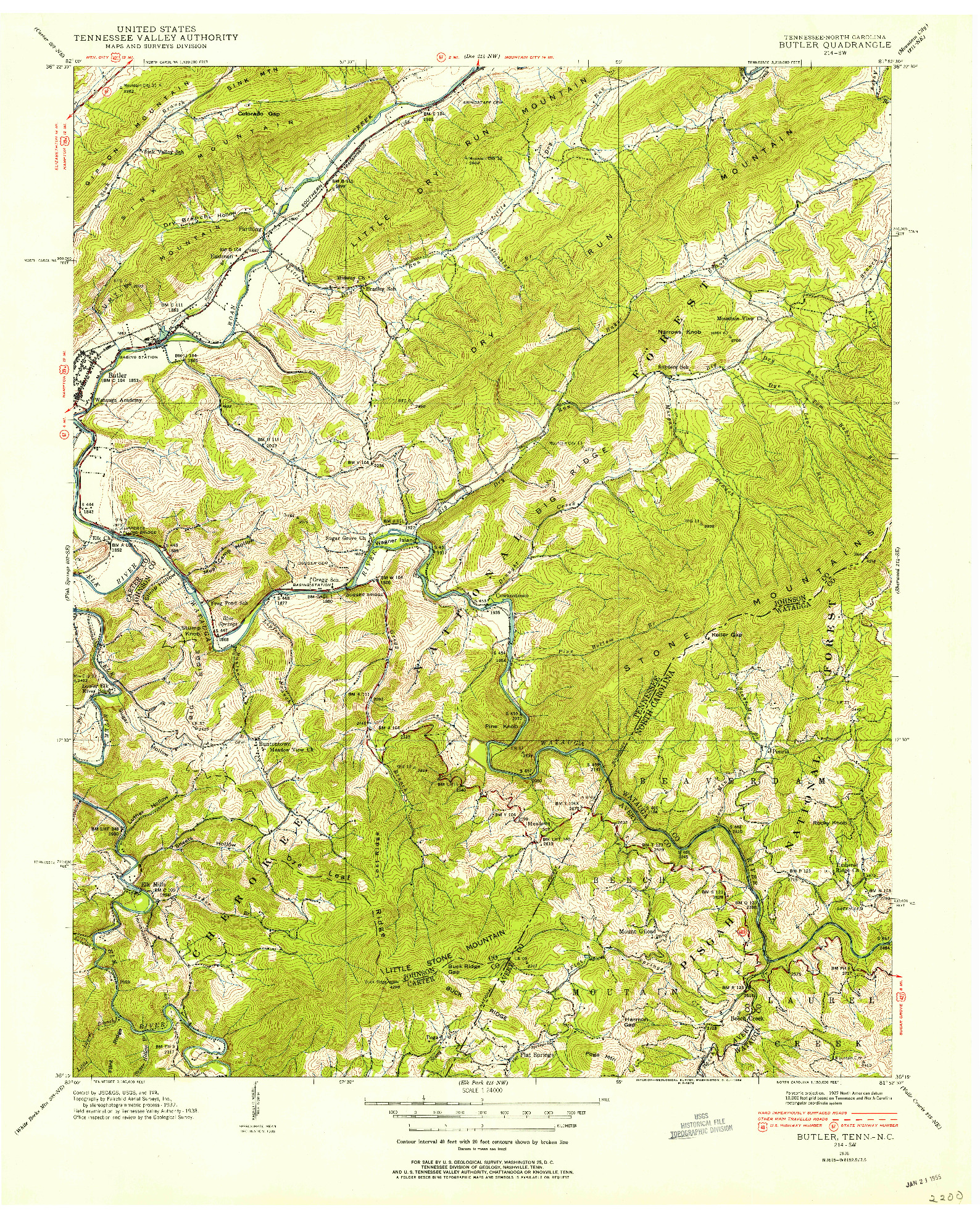 USGS 1:24000-SCALE QUADRANGLE FOR BUTLER, TN 1938