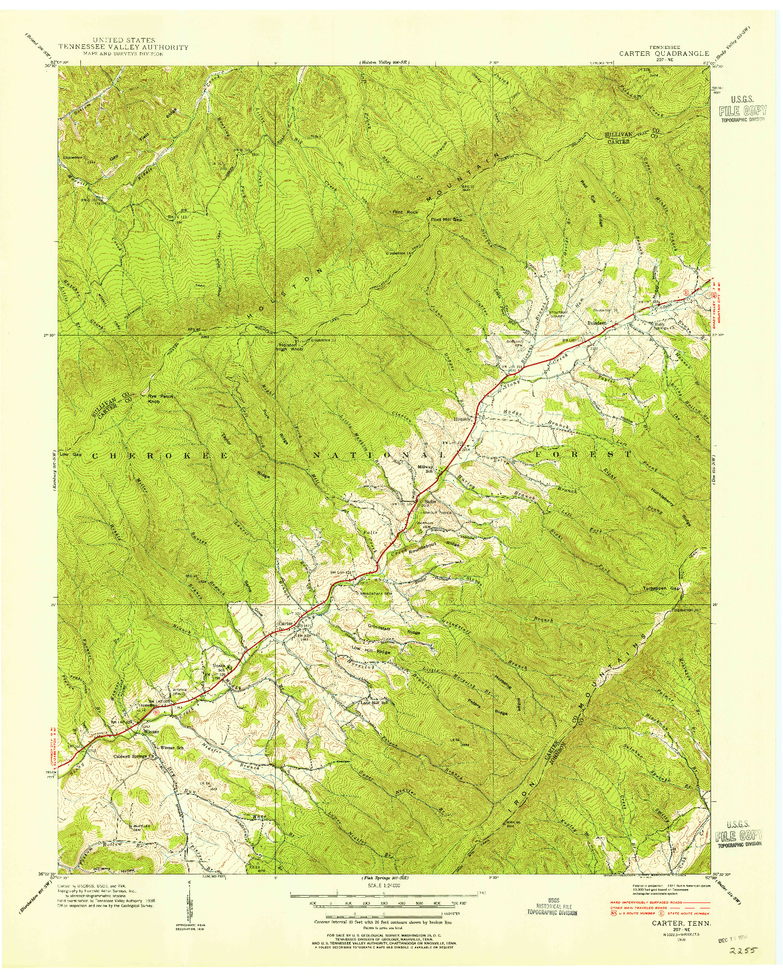 USGS 1:24000-SCALE QUADRANGLE FOR CARTER, TN 1938