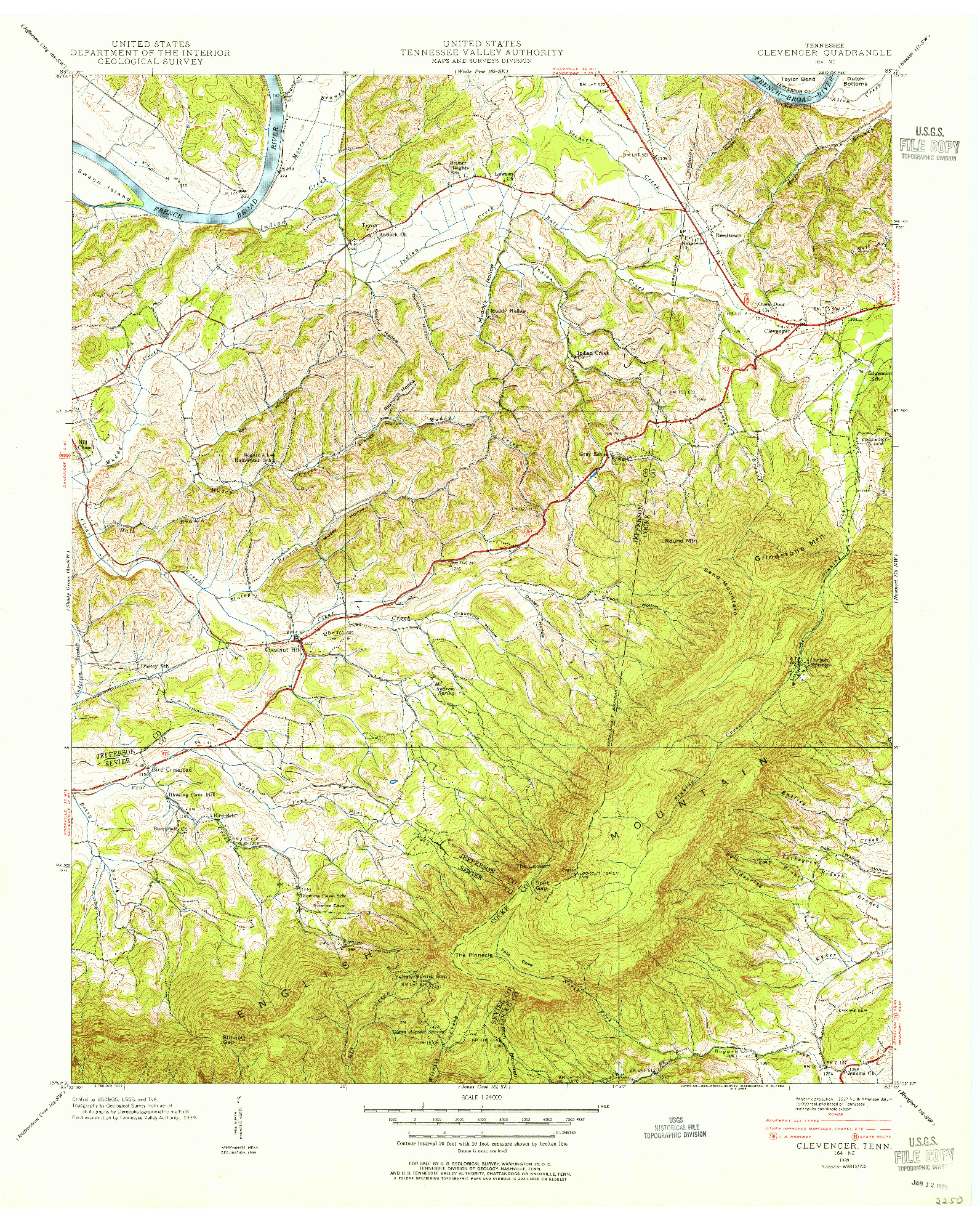 USGS 1:24000-SCALE QUADRANGLE FOR CLEVENGER, TN 1939