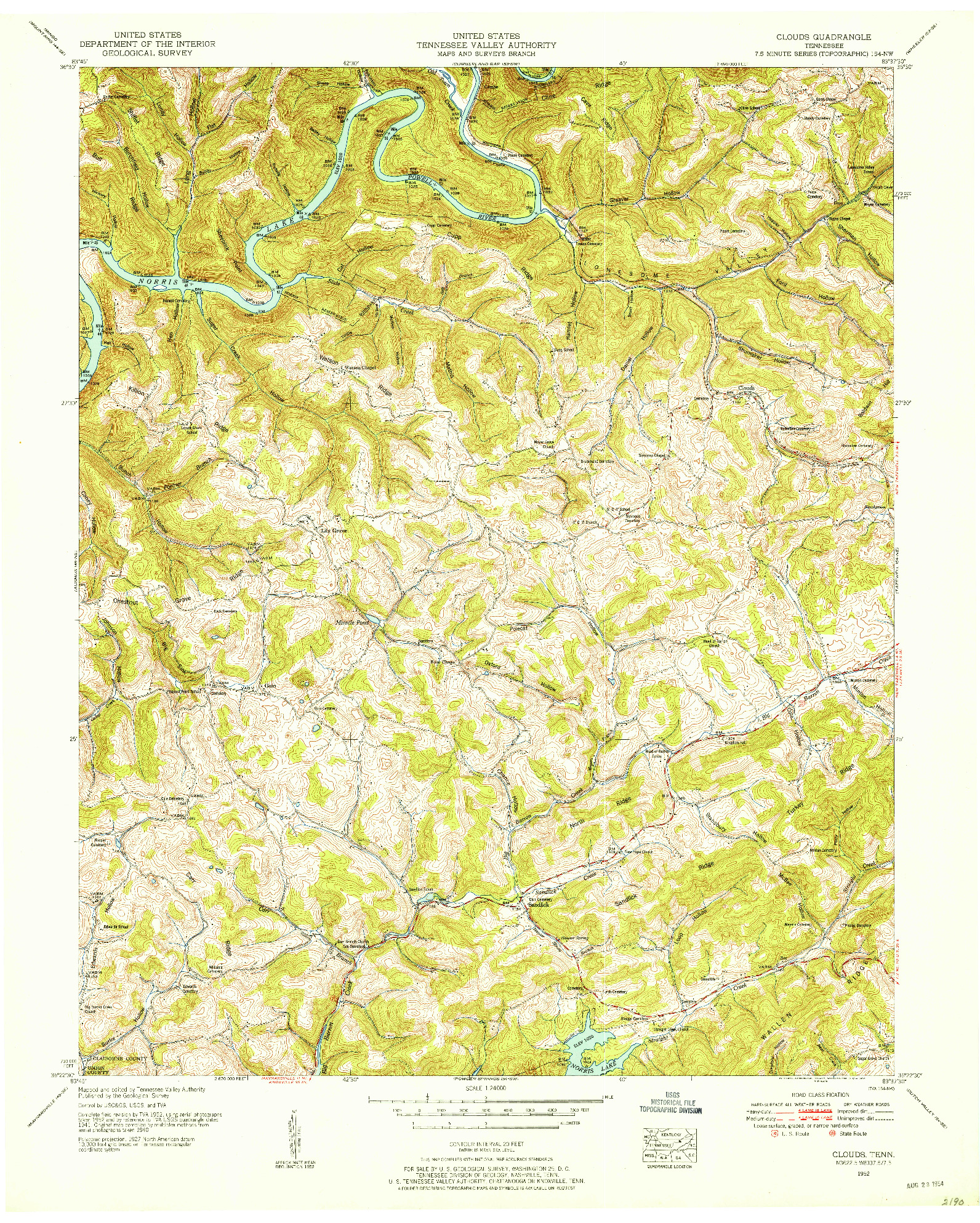 USGS 1:24000-SCALE QUADRANGLE FOR CLOUDS, TN 1952