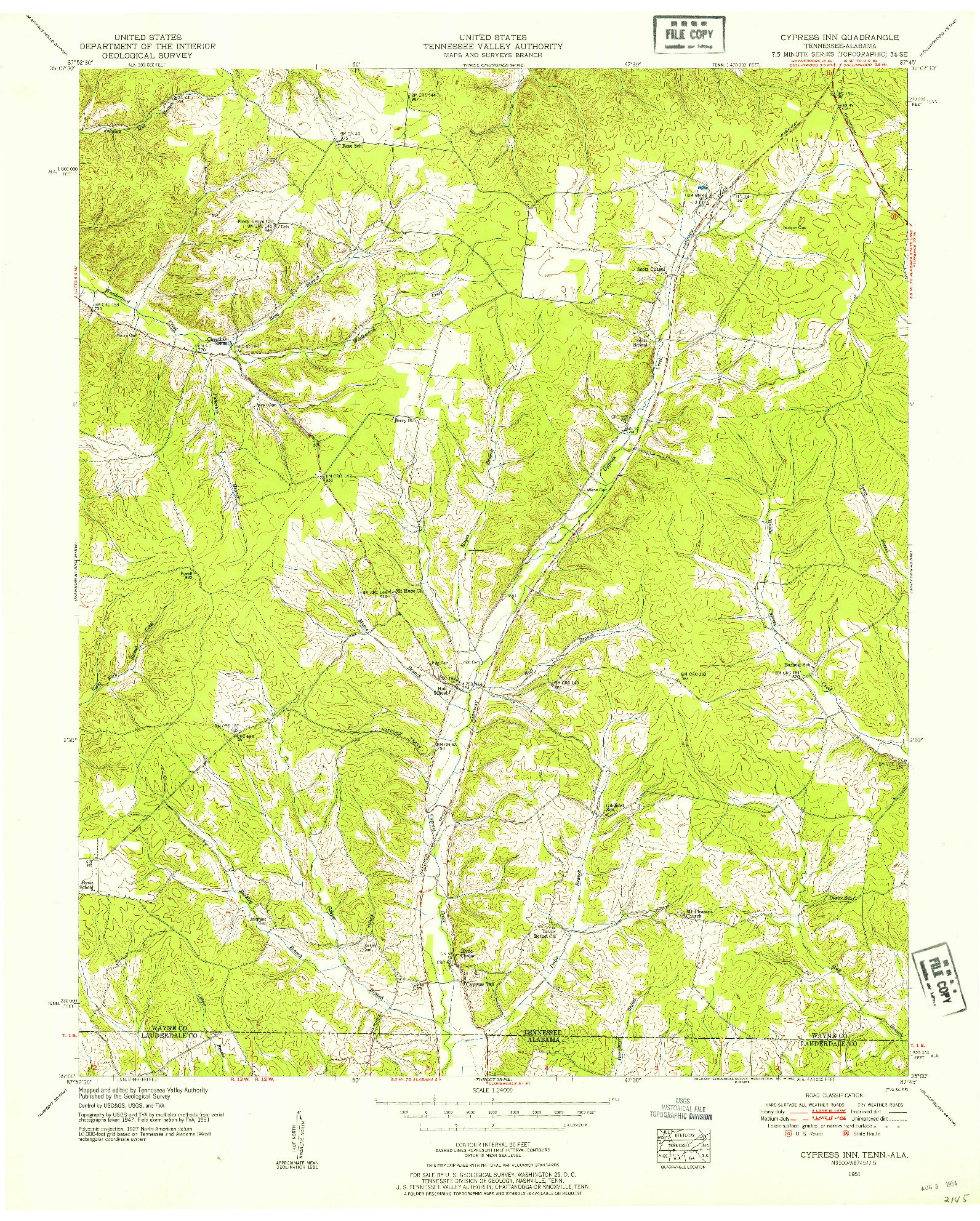 USGS 1:24000-SCALE QUADRANGLE FOR CYPRESS INN, TN 1951