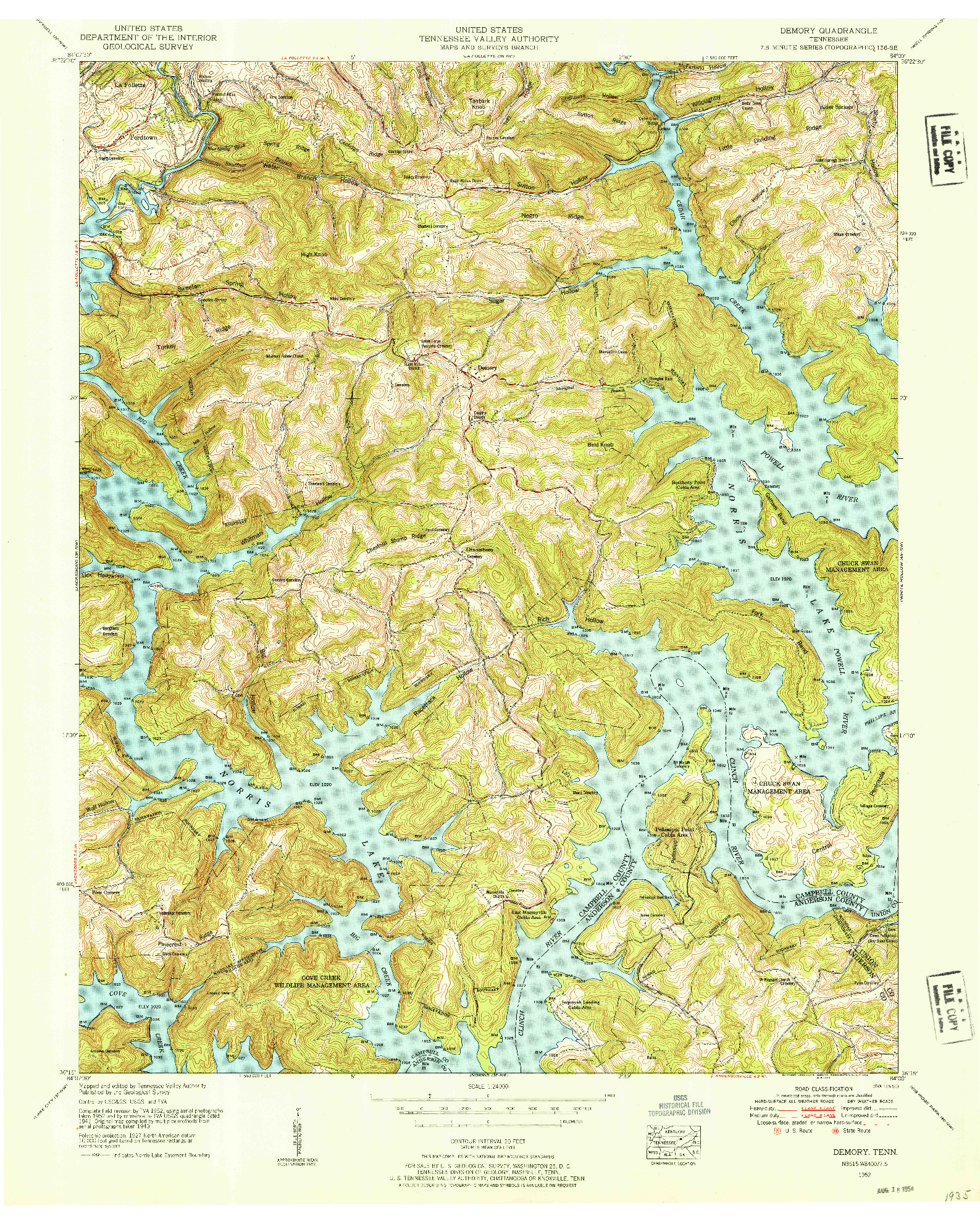 USGS 1:24000-SCALE QUADRANGLE FOR DEMORY, TN 1952