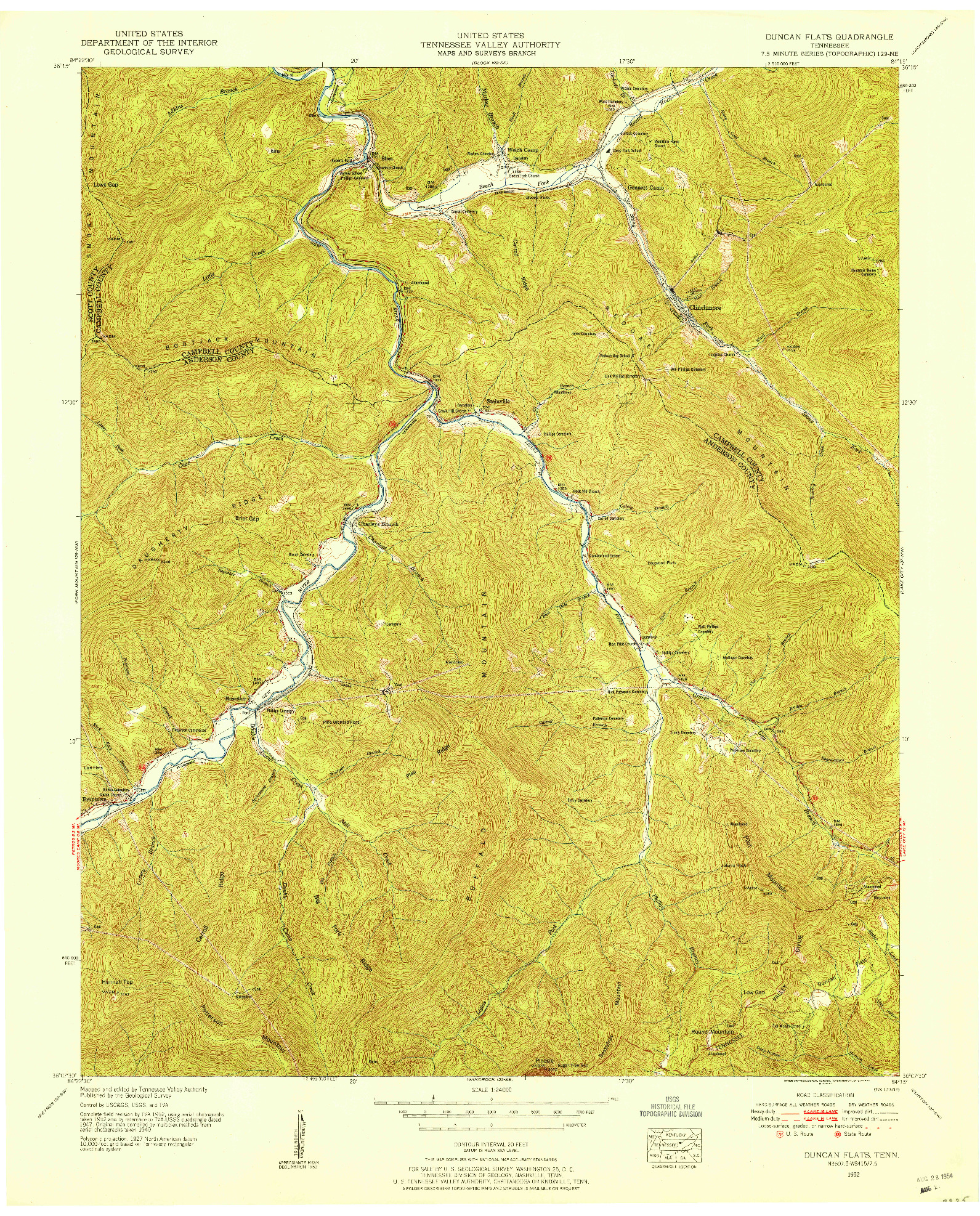 USGS 1:24000-SCALE QUADRANGLE FOR DUNCAN FLATS, TN 1952