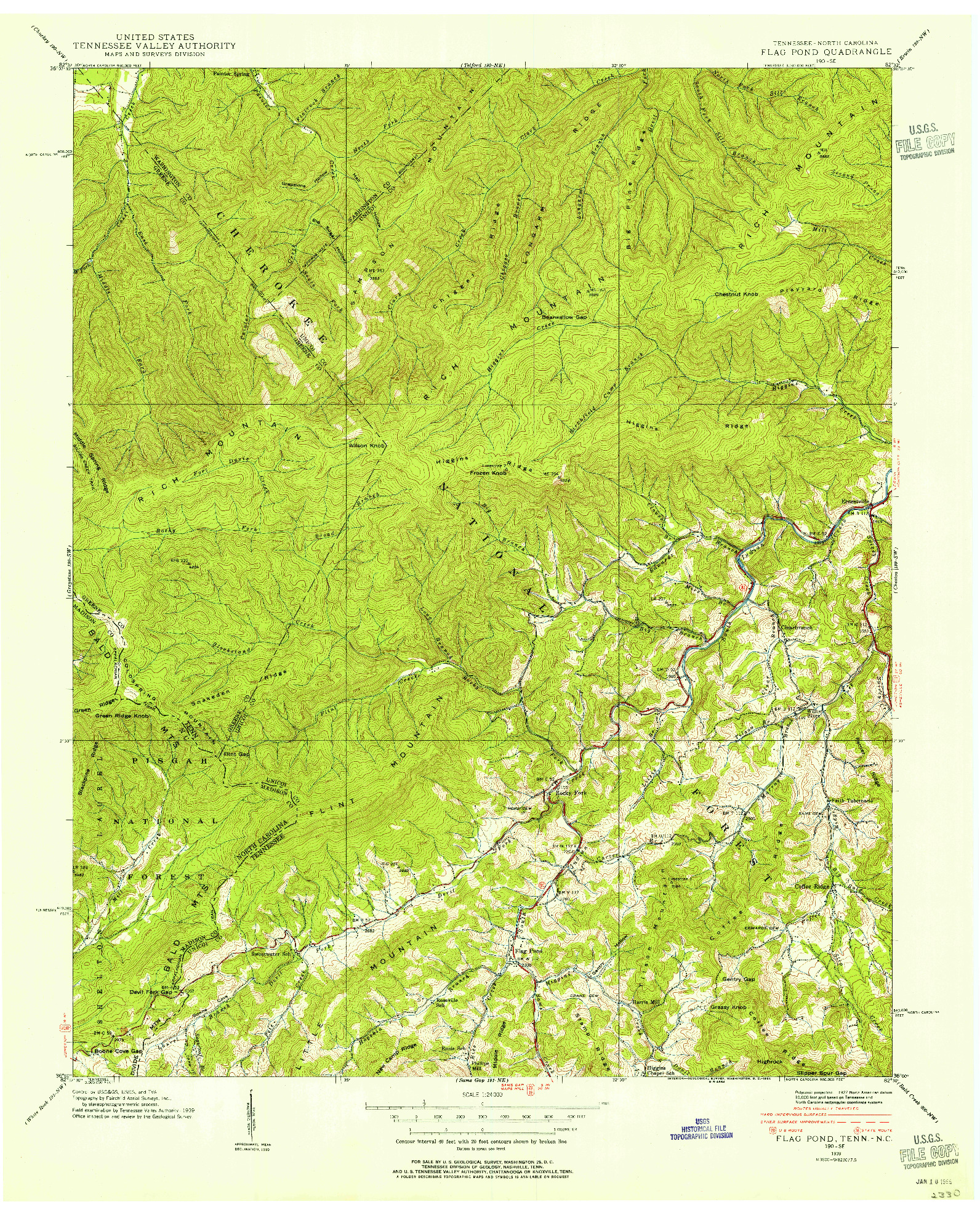 USGS 1:24000-SCALE QUADRANGLE FOR FLAG POND, TN 1939