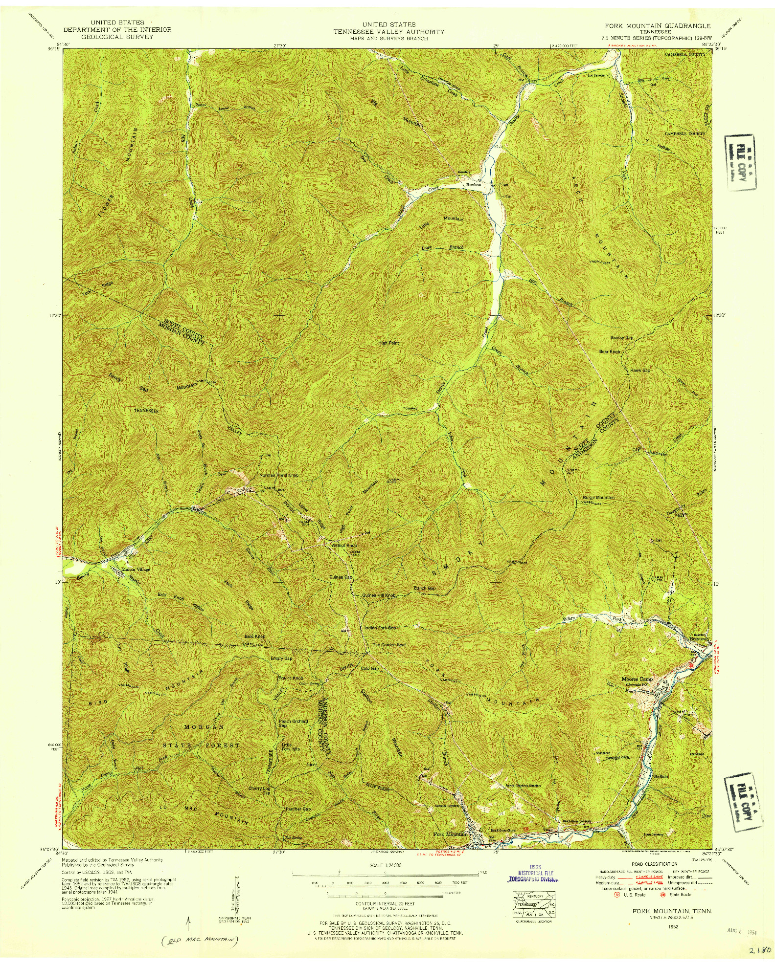 USGS 1:24000-SCALE QUADRANGLE FOR FORK MOUNTAIN, TN 1952