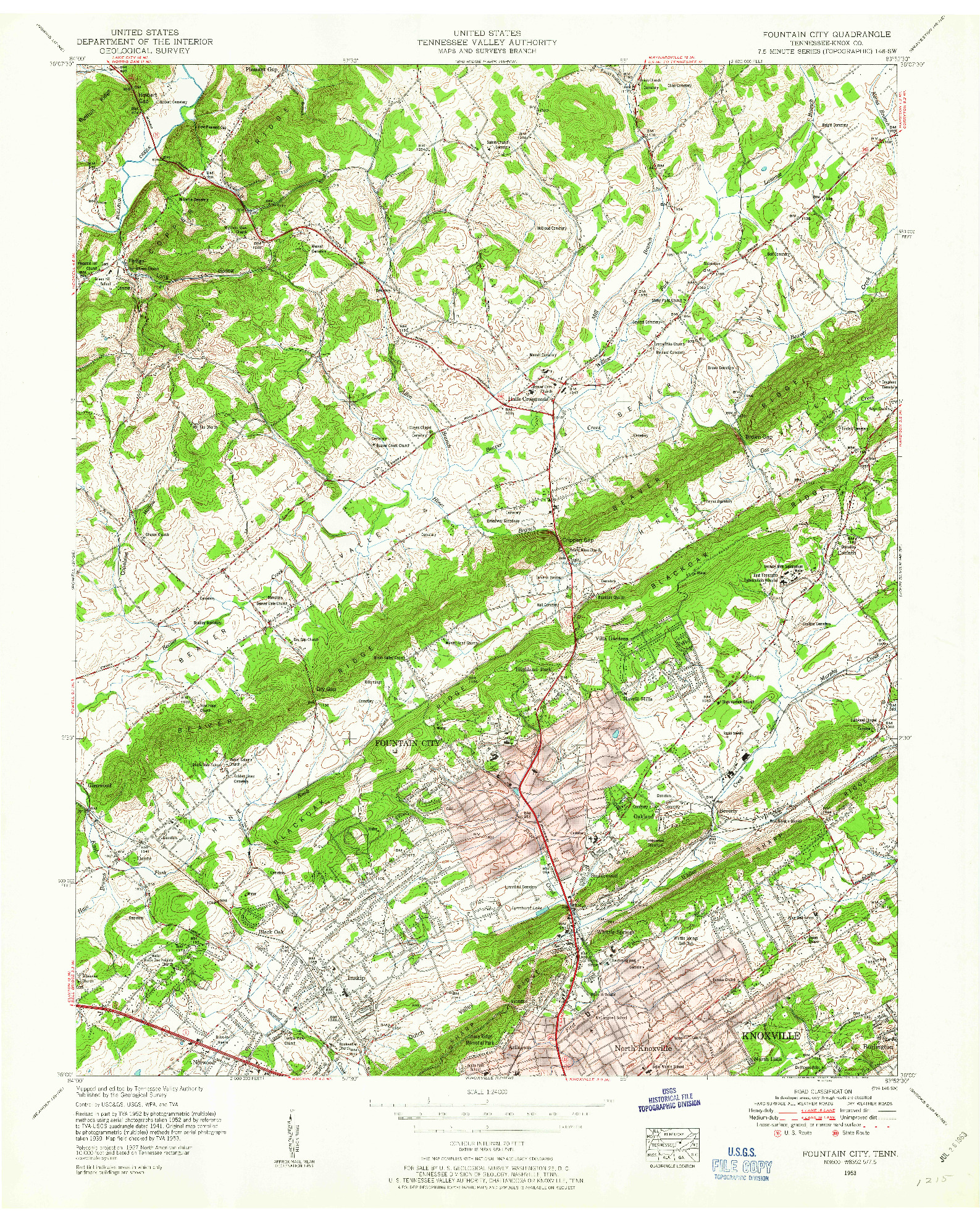 USGS 1:24000-SCALE QUADRANGLE FOR FOUNTAIN CITY, TN 1953