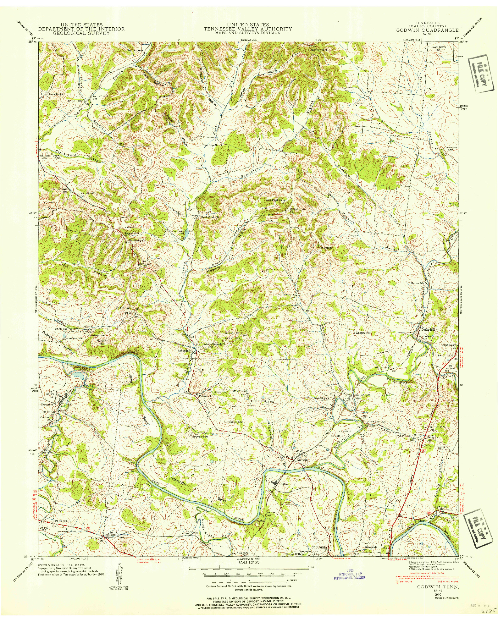USGS 1:24000-SCALE QUADRANGLE FOR GODWIN, TN 1940