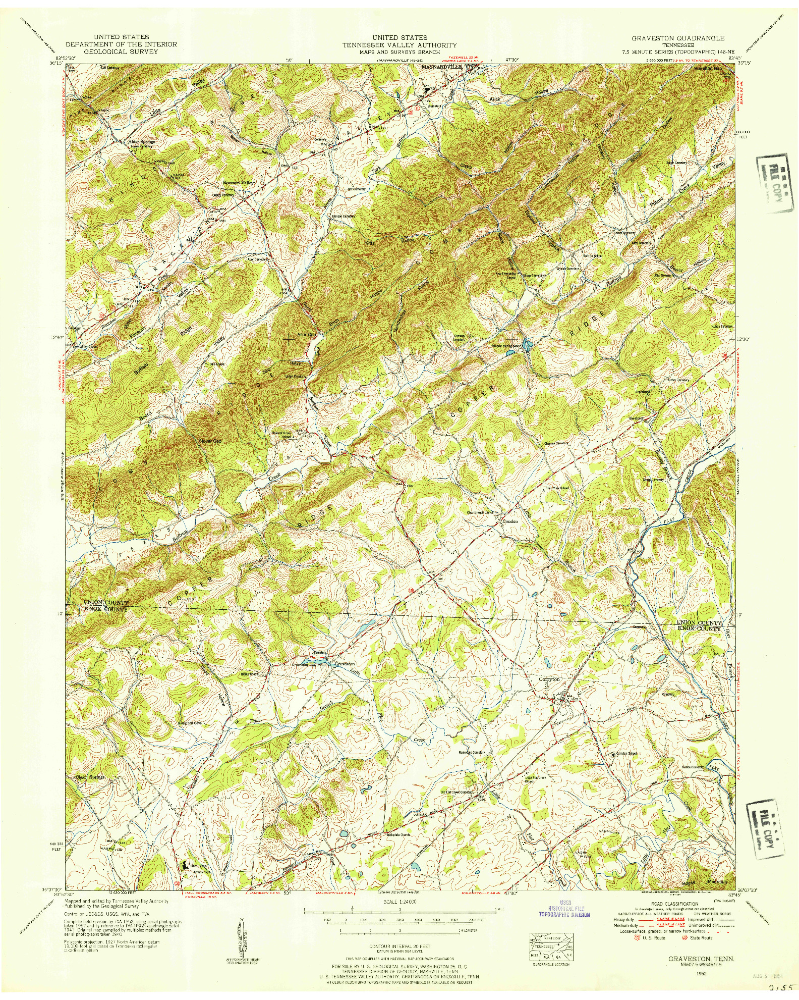 USGS 1:24000-SCALE QUADRANGLE FOR GRAVESTON, TN 1952
