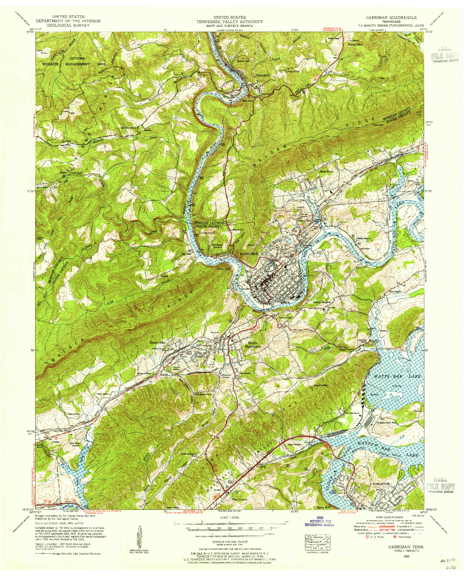 USGS 1:24000-SCALE QUADRANGLE FOR HARRIMAN, TN 1952