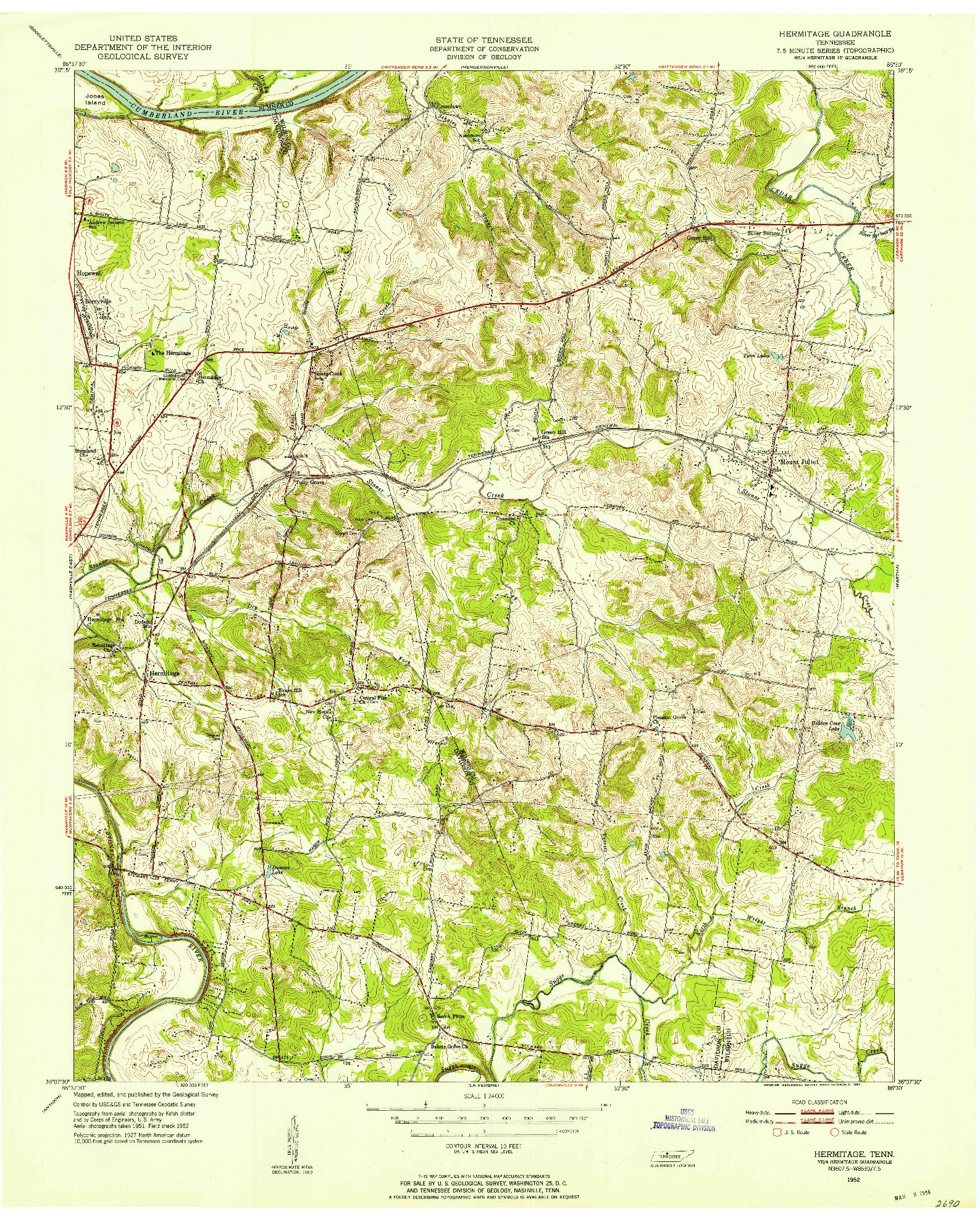 USGS 1:24000-SCALE QUADRANGLE FOR HERMITAGE, TN 1952