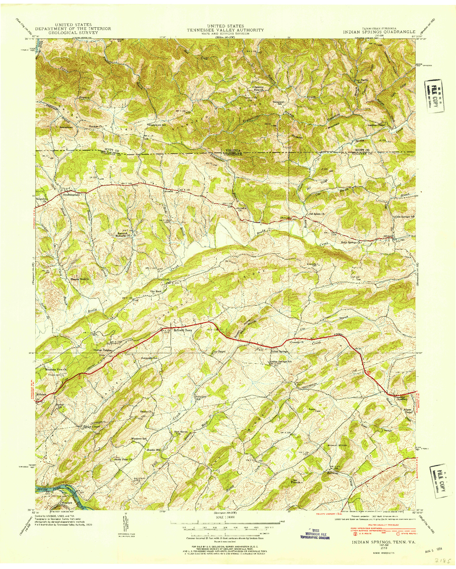 USGS 1:24000-SCALE QUADRANGLE FOR INDIAN SPRINGS, TN 1939