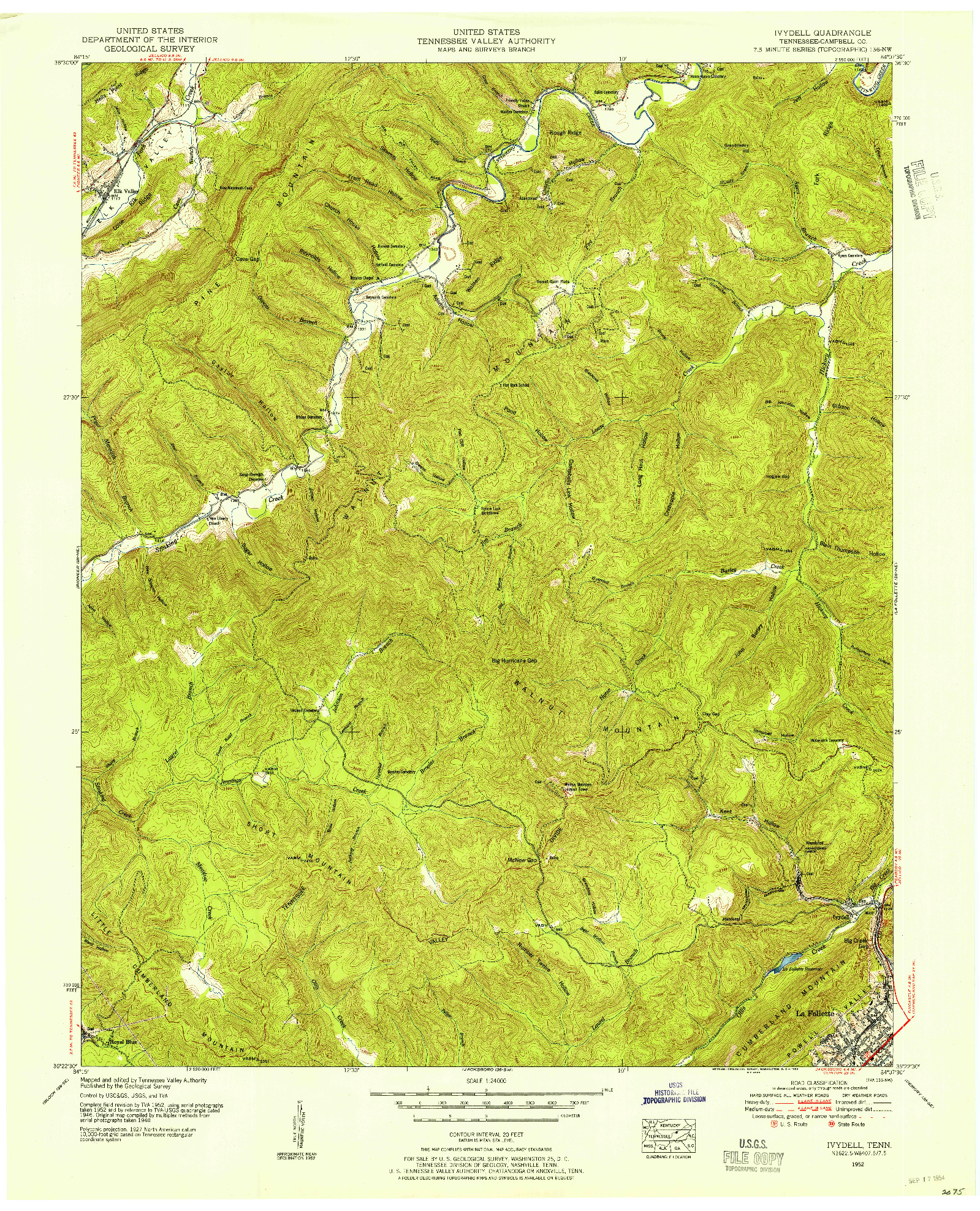 USGS 1:24000-SCALE QUADRANGLE FOR IVYDELL, TN 1952