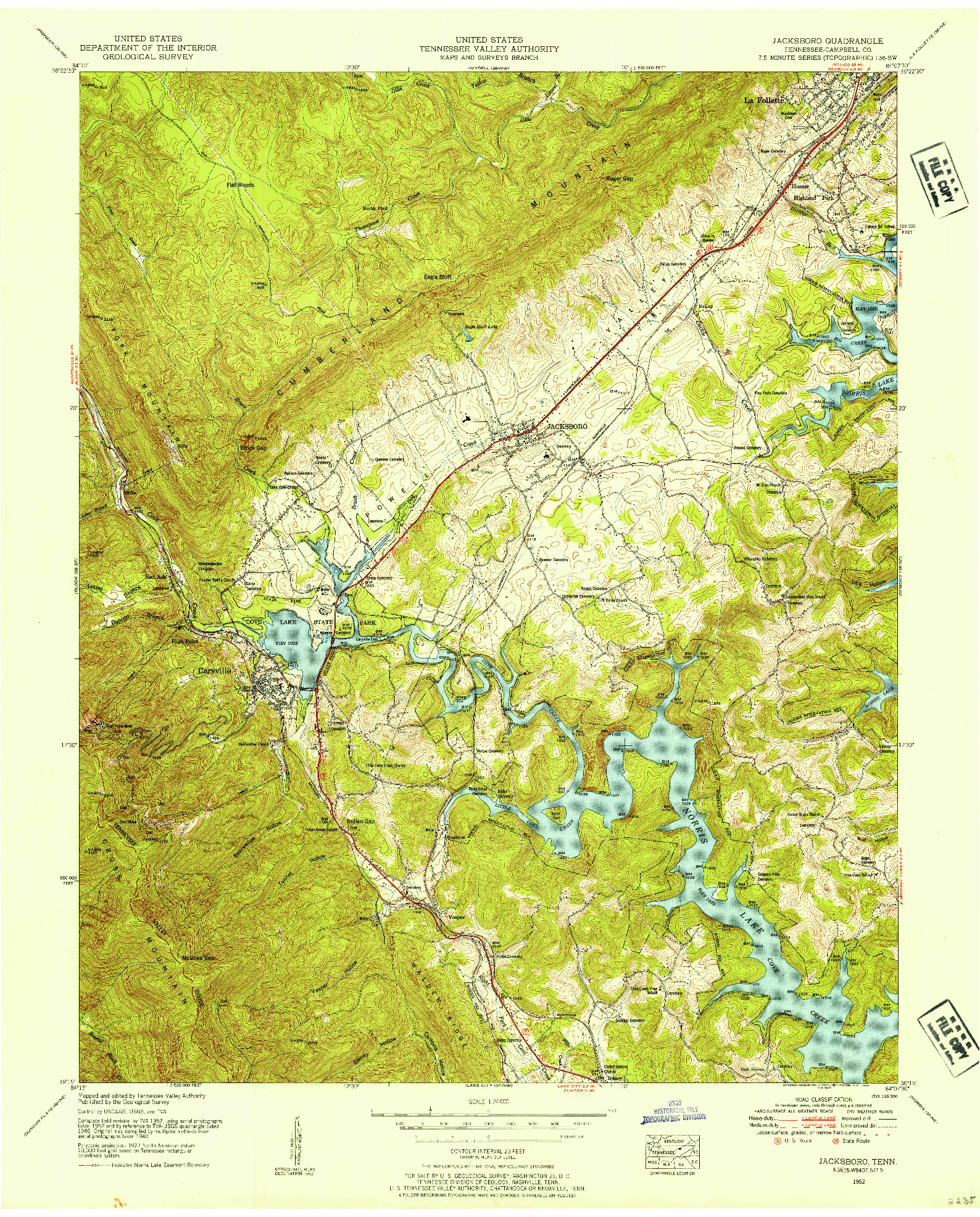USGS 1:24000-SCALE QUADRANGLE FOR JACKSBORO, TN 1952