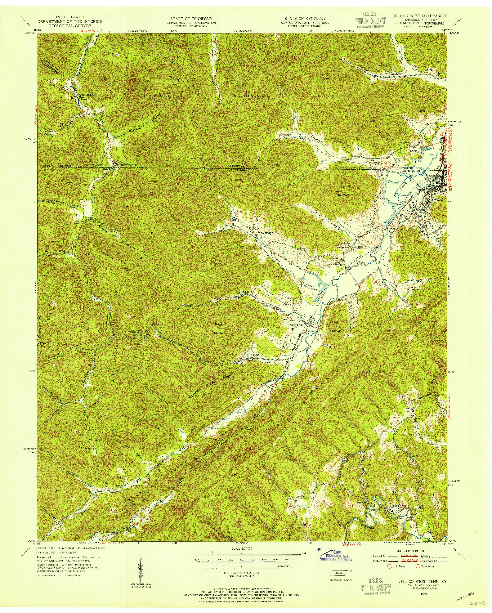 USGS 1:24000-SCALE QUADRANGLE FOR JELLICO WEST, TN 1953