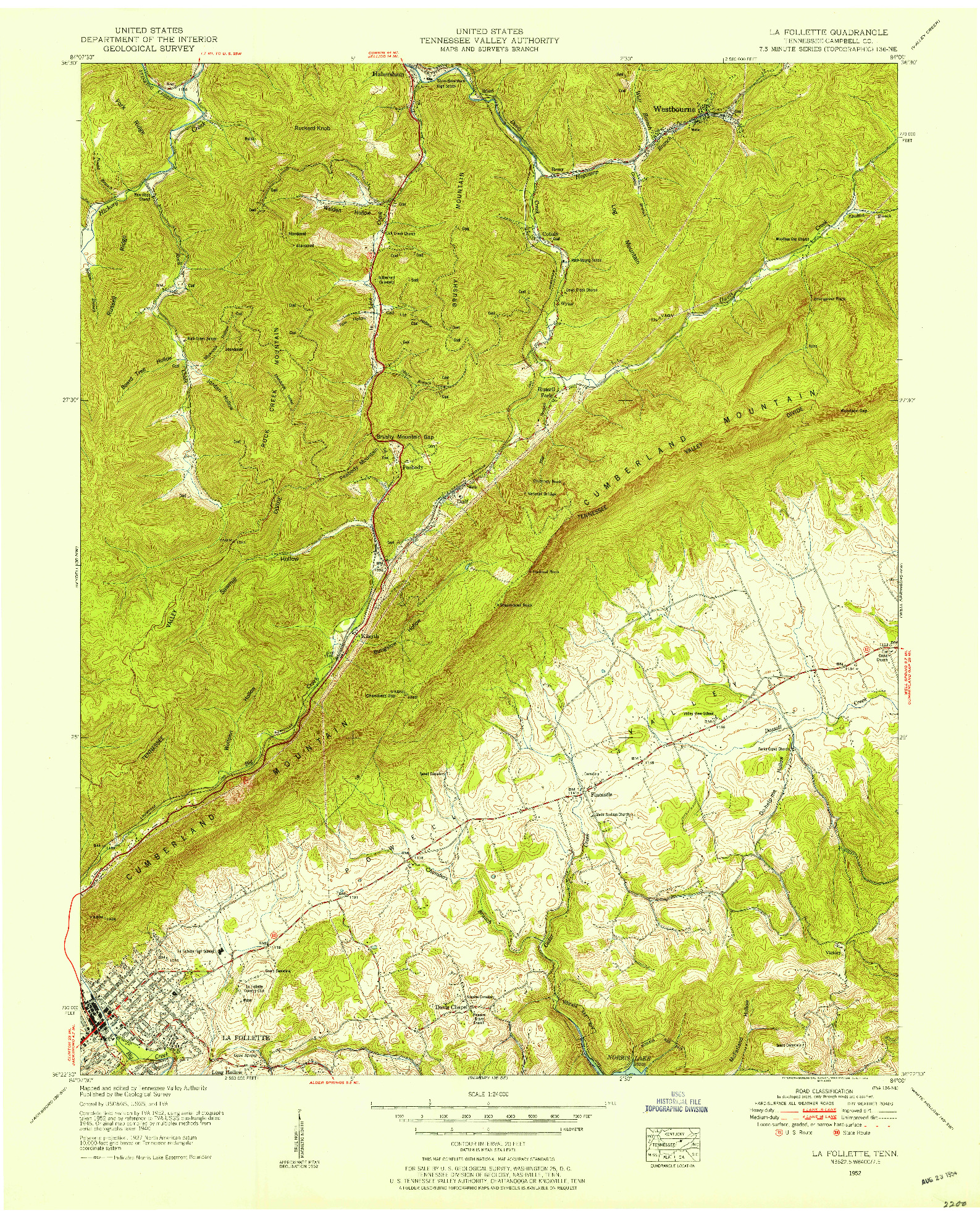 USGS 1:24000-SCALE QUADRANGLE FOR LA FOLLETTE, TN 1952
