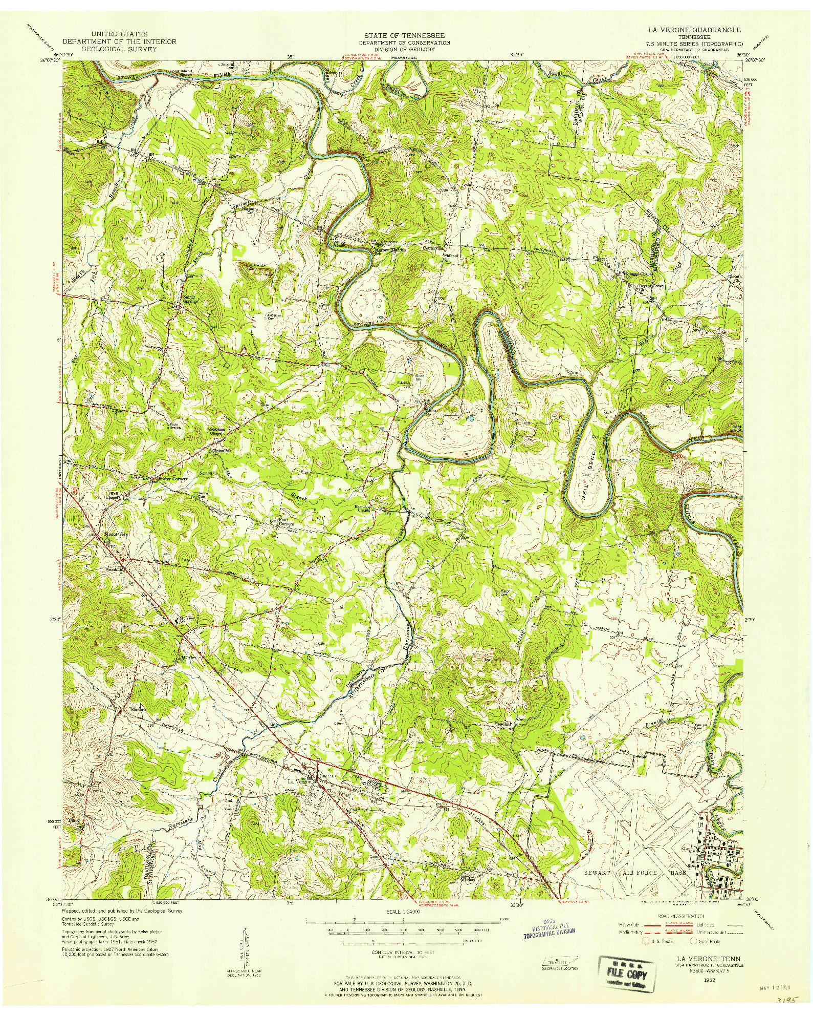 USGS 1:24000-SCALE QUADRANGLE FOR LA VERGNE, TN 1952