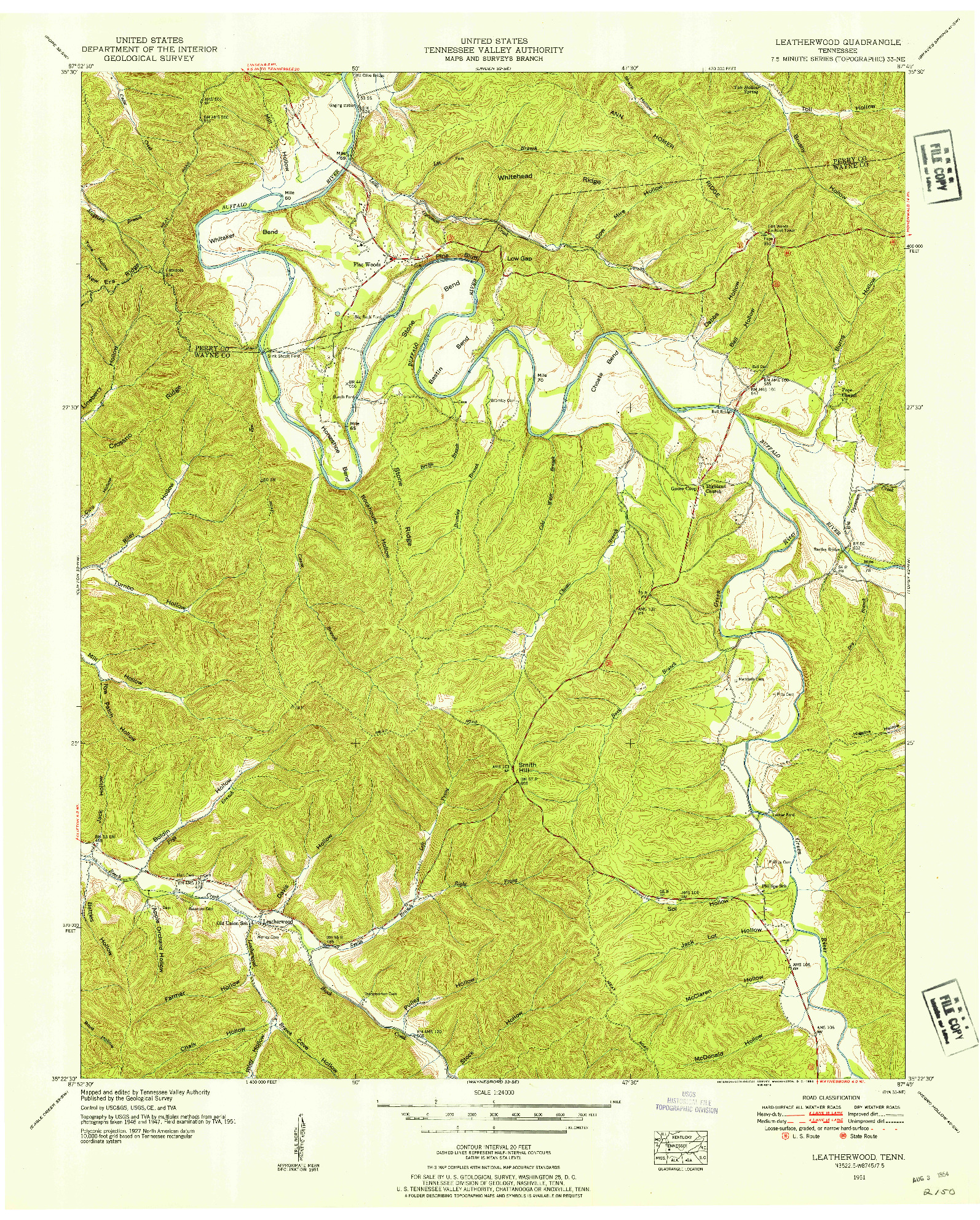 USGS 1:24000-SCALE QUADRANGLE FOR LEATHERWOOD, TN 1951