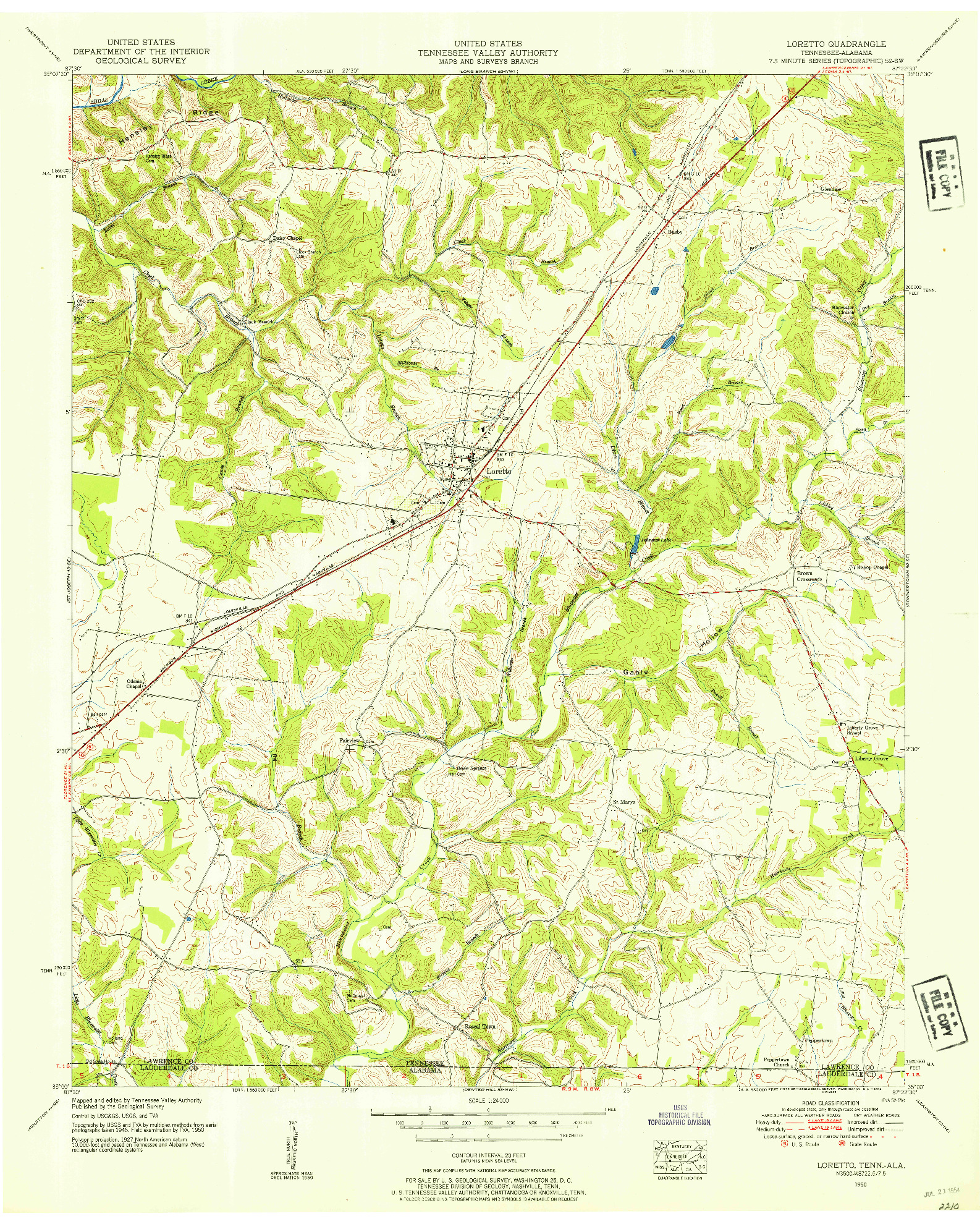USGS 1:24000-SCALE QUADRANGLE FOR LORETTO, TN 1950