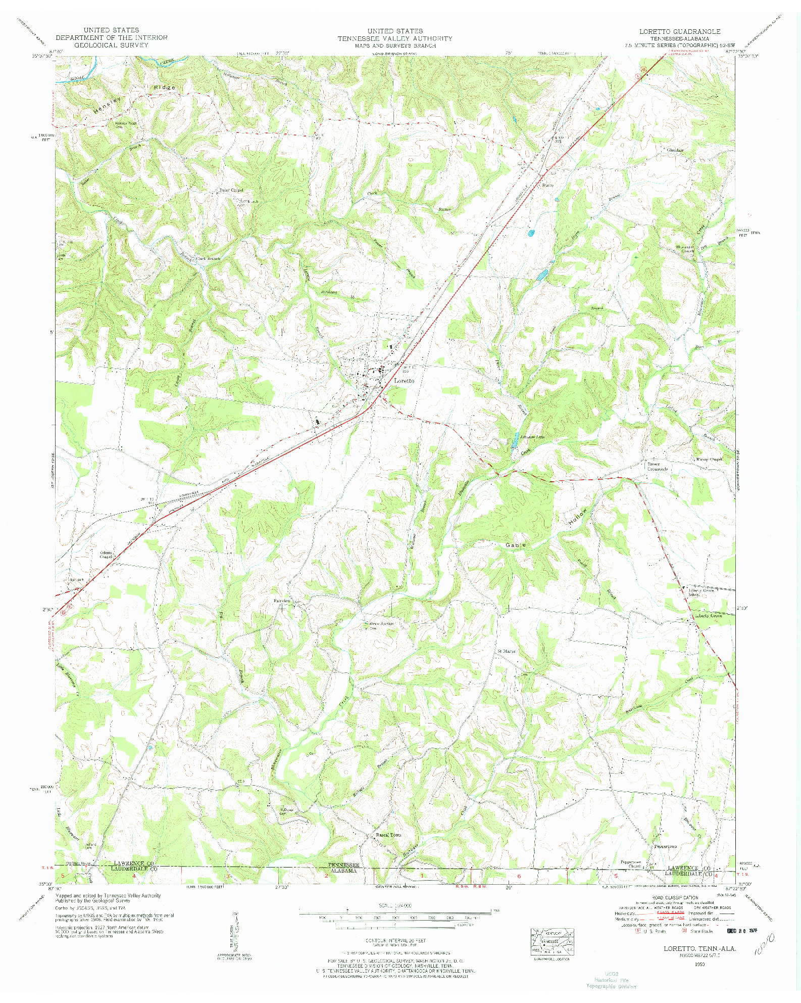 USGS 1:24000-SCALE QUADRANGLE FOR LORETTO, TN 1950