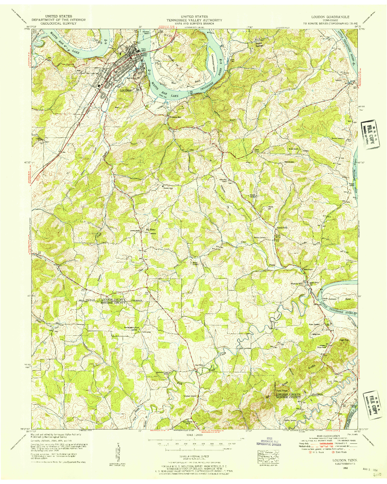 USGS 1:24000-SCALE QUADRANGLE FOR LOUDON, TN 1952