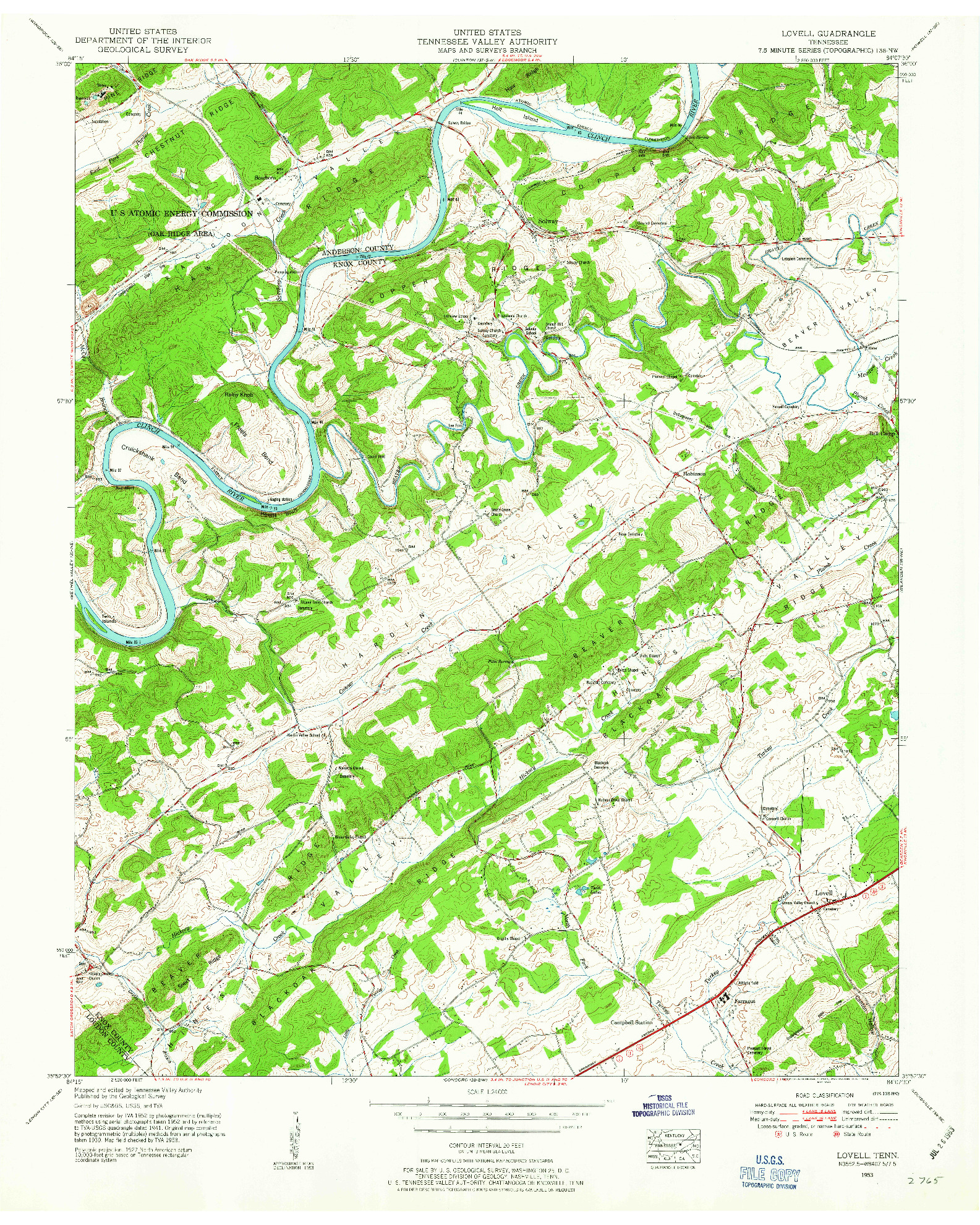 USGS 1:24000-SCALE QUADRANGLE FOR LOVELL, TN 1953