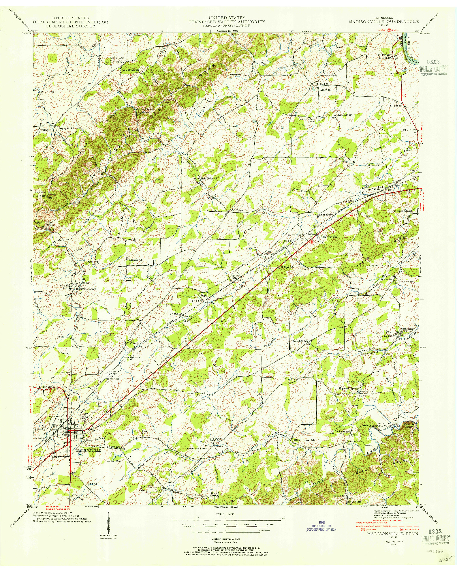 USGS 1:24000-SCALE QUADRANGLE FOR MADISONVILLE, TN 1940