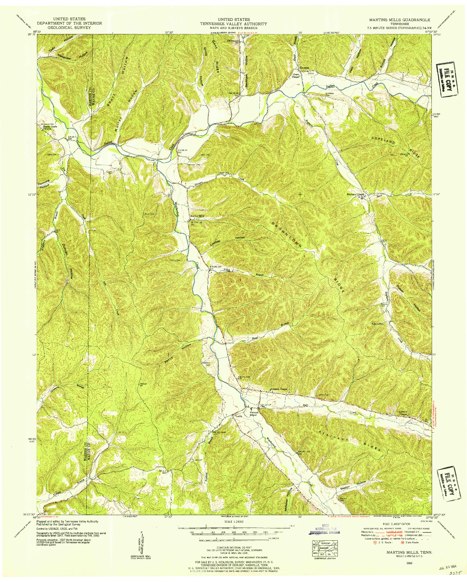 USGS 1:24000-SCALE QUADRANGLE FOR MARTINS MILLS, TN 1950