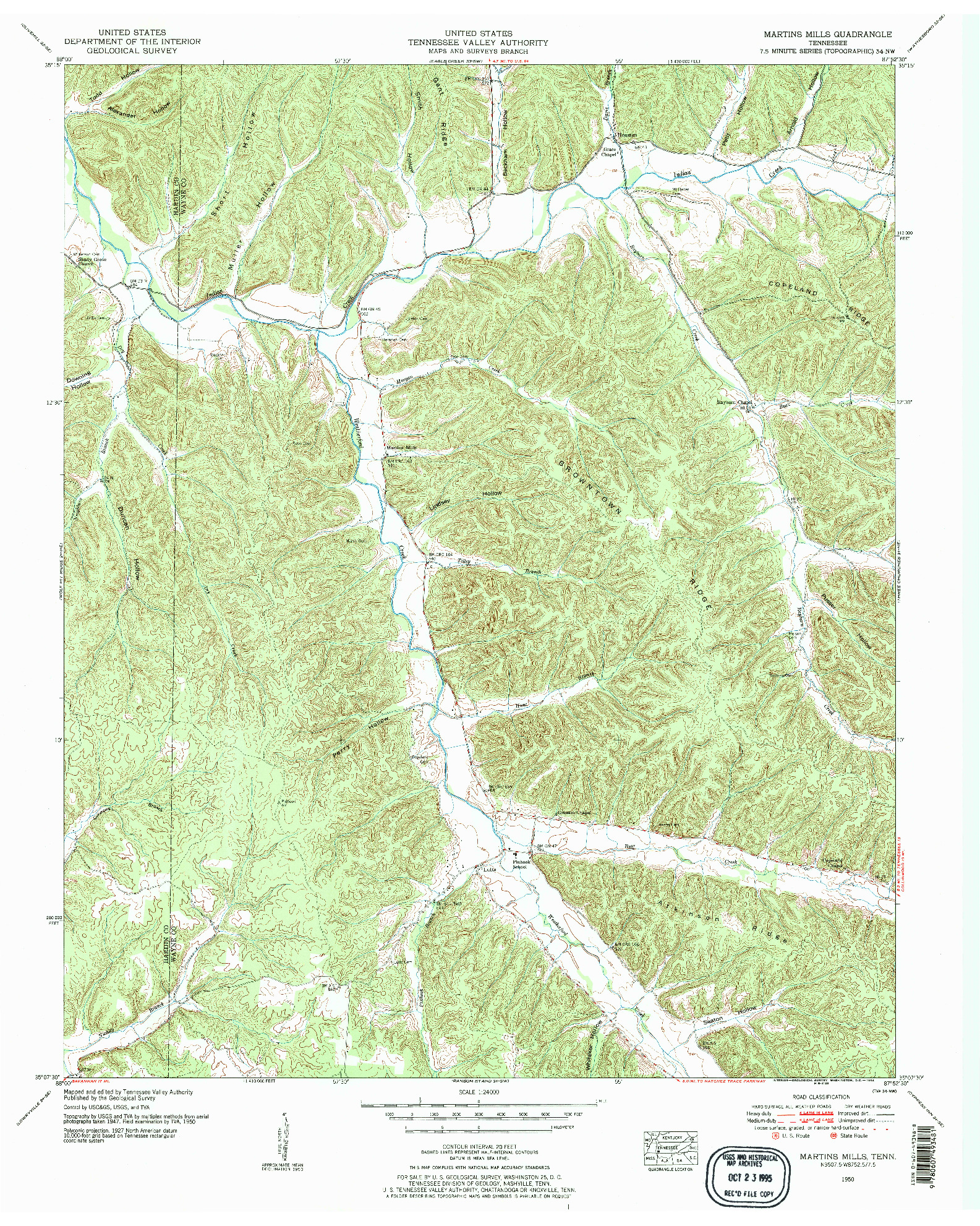 USGS 1:24000-SCALE QUADRANGLE FOR MARTINS MILLS, TN 1950