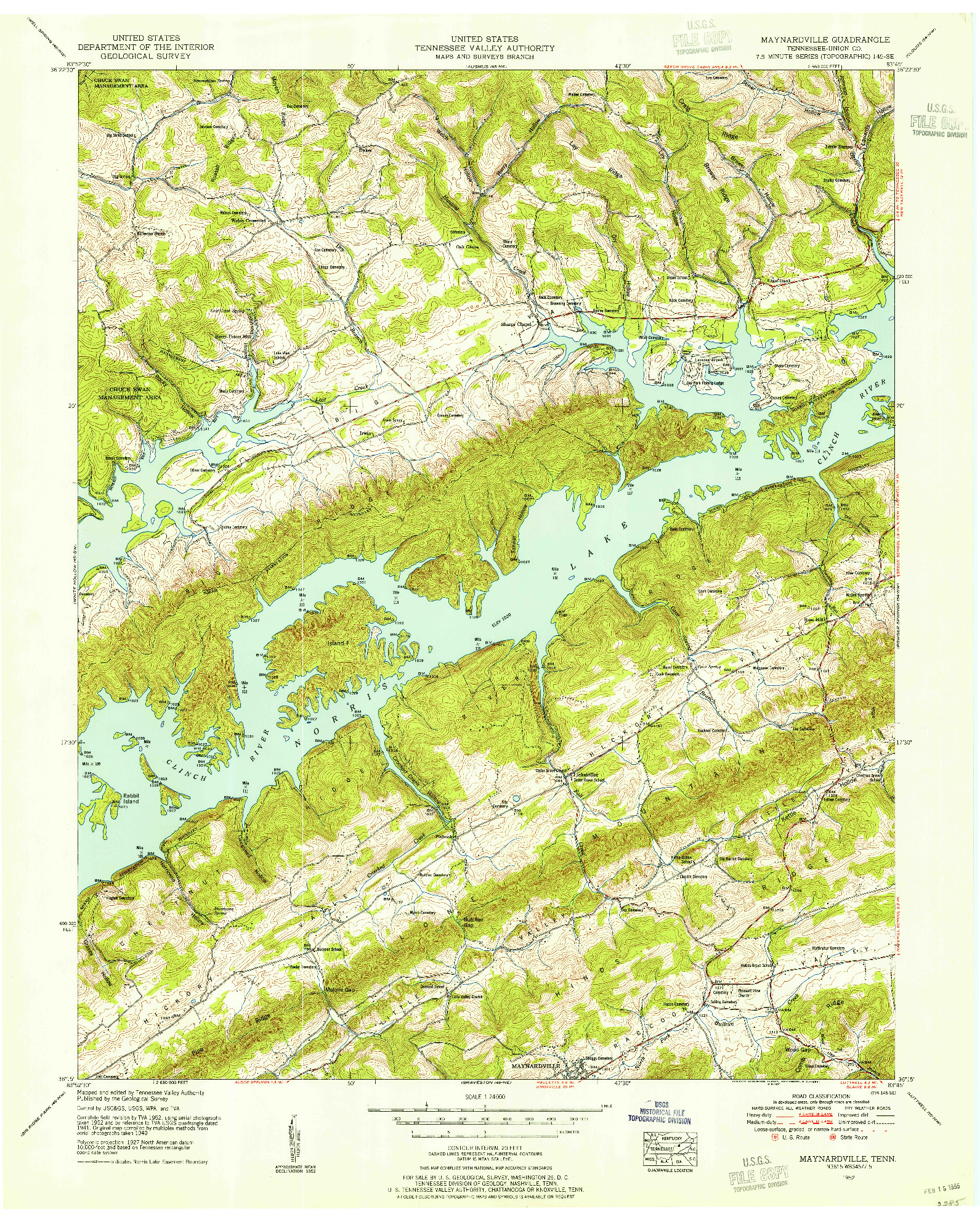 USGS 1:24000-SCALE QUADRANGLE FOR MAYNARDVILLE, TN 1952