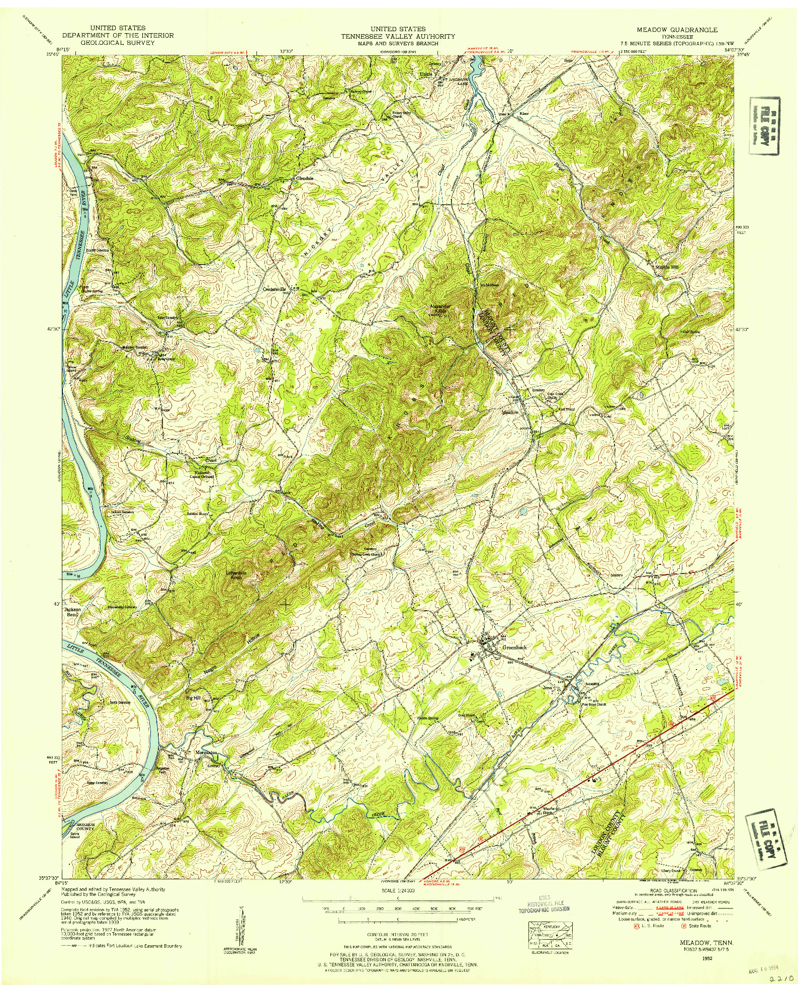 USGS 1:24000-SCALE QUADRANGLE FOR MEADOW, TN 1952