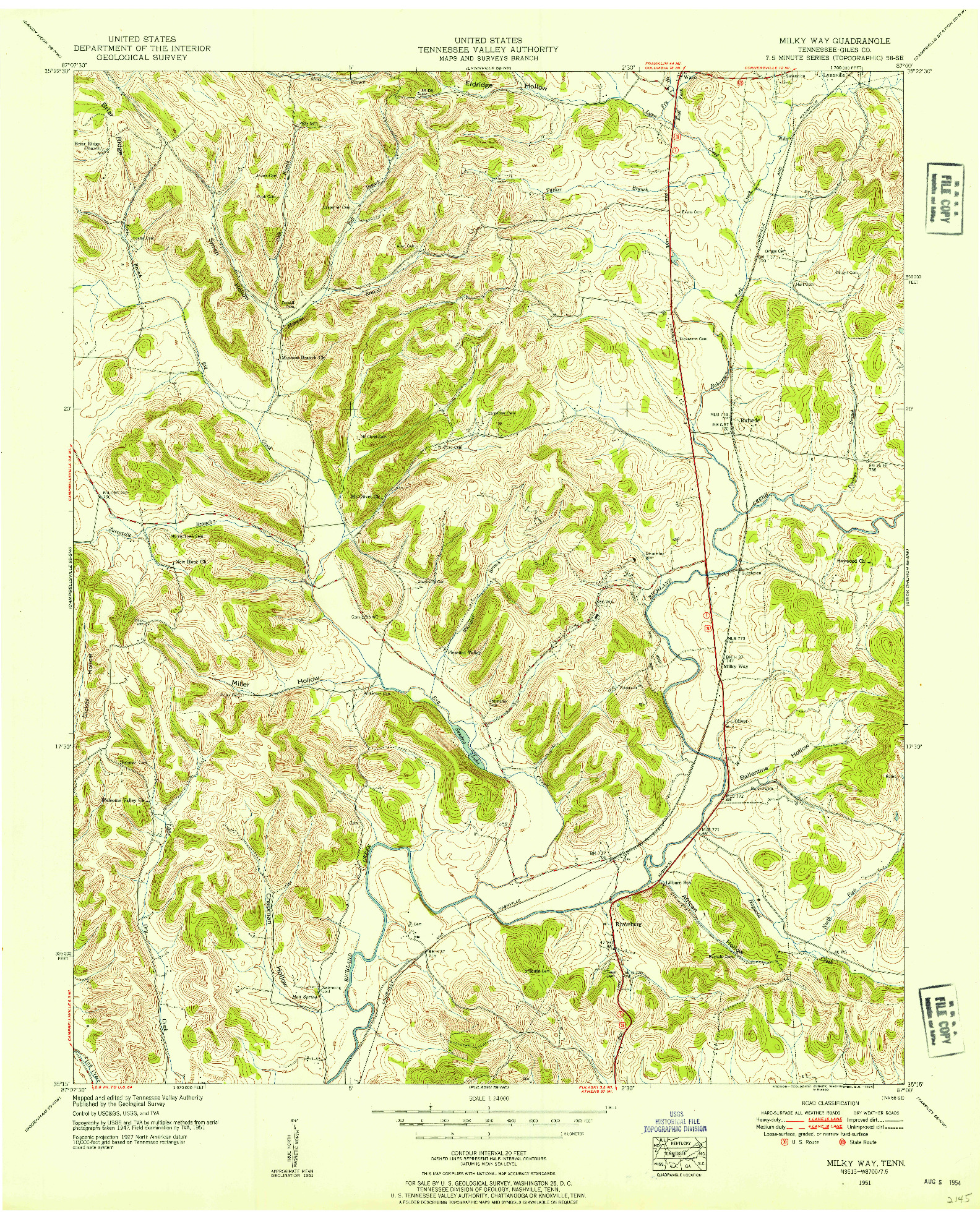 USGS 1:24000-SCALE QUADRANGLE FOR MILKY WAY, TN 1951