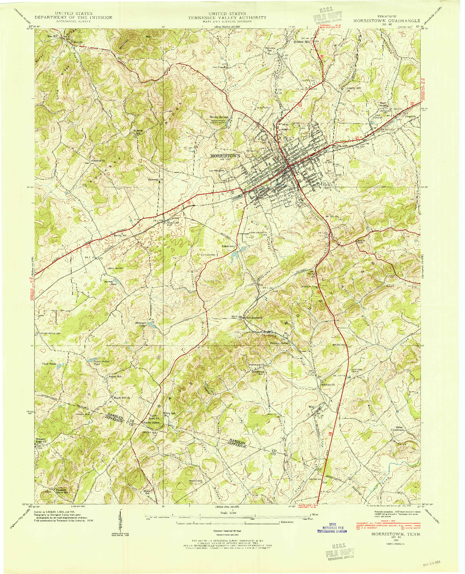 USGS 1:24000-SCALE QUADRANGLE FOR MORRISTOWN, TN 1939