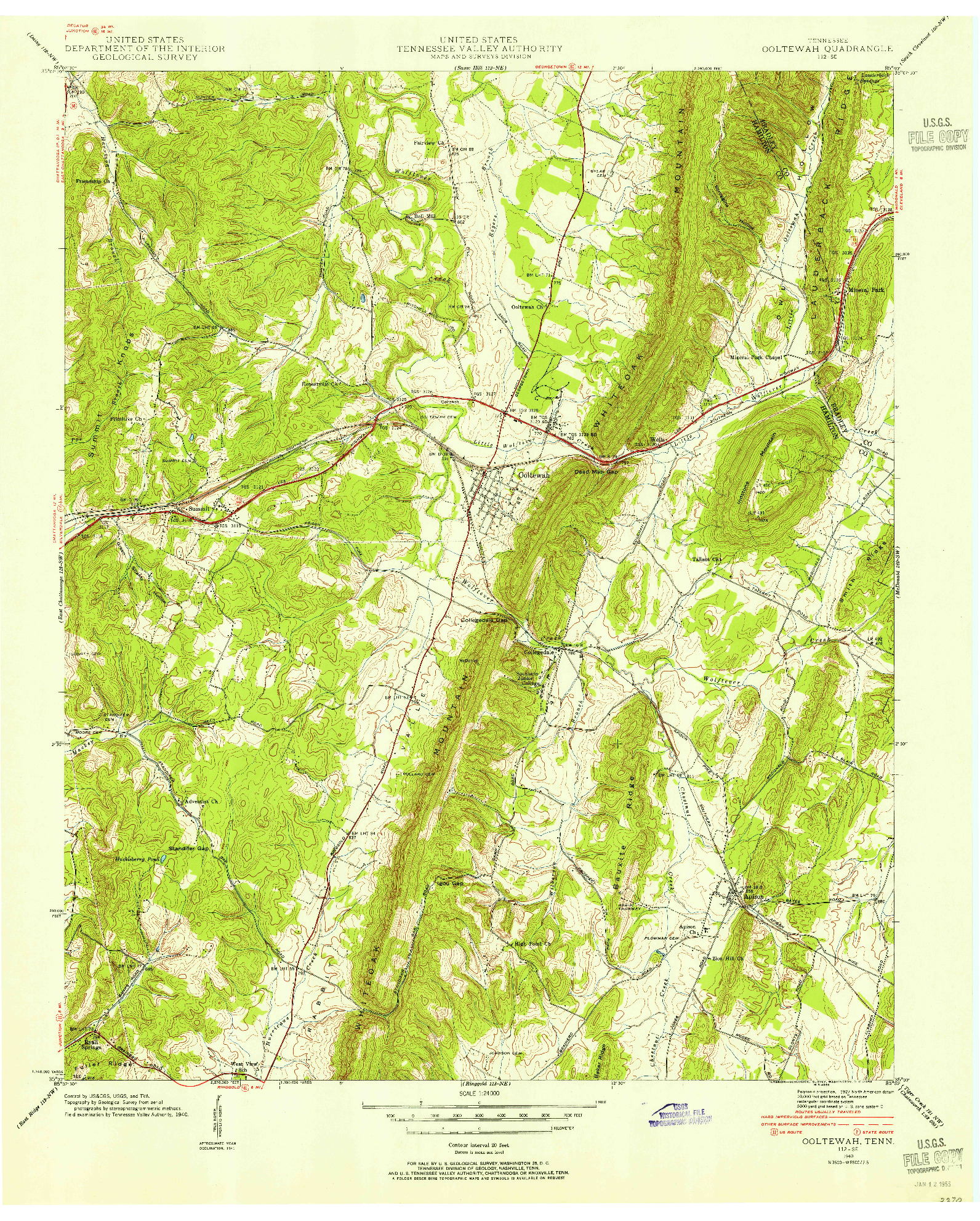 USGS 1:24000-SCALE QUADRANGLE FOR OOLTEWAH, TN 1940