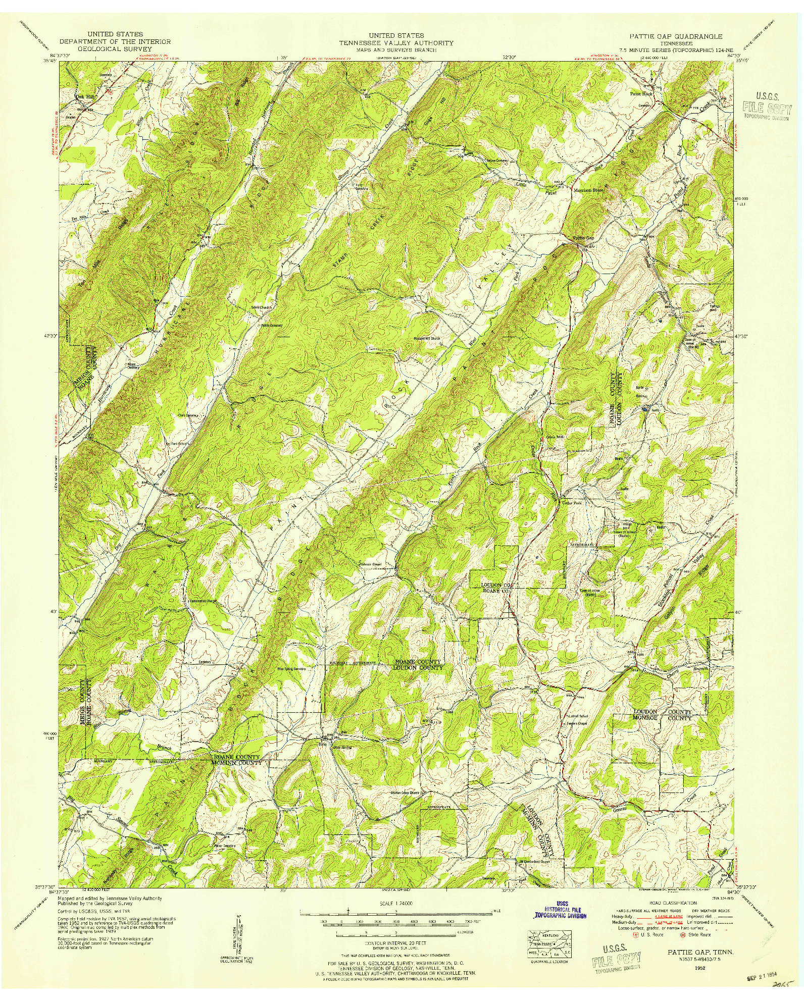 USGS 1:24000-SCALE QUADRANGLE FOR PATTIE GAP, TN 1952