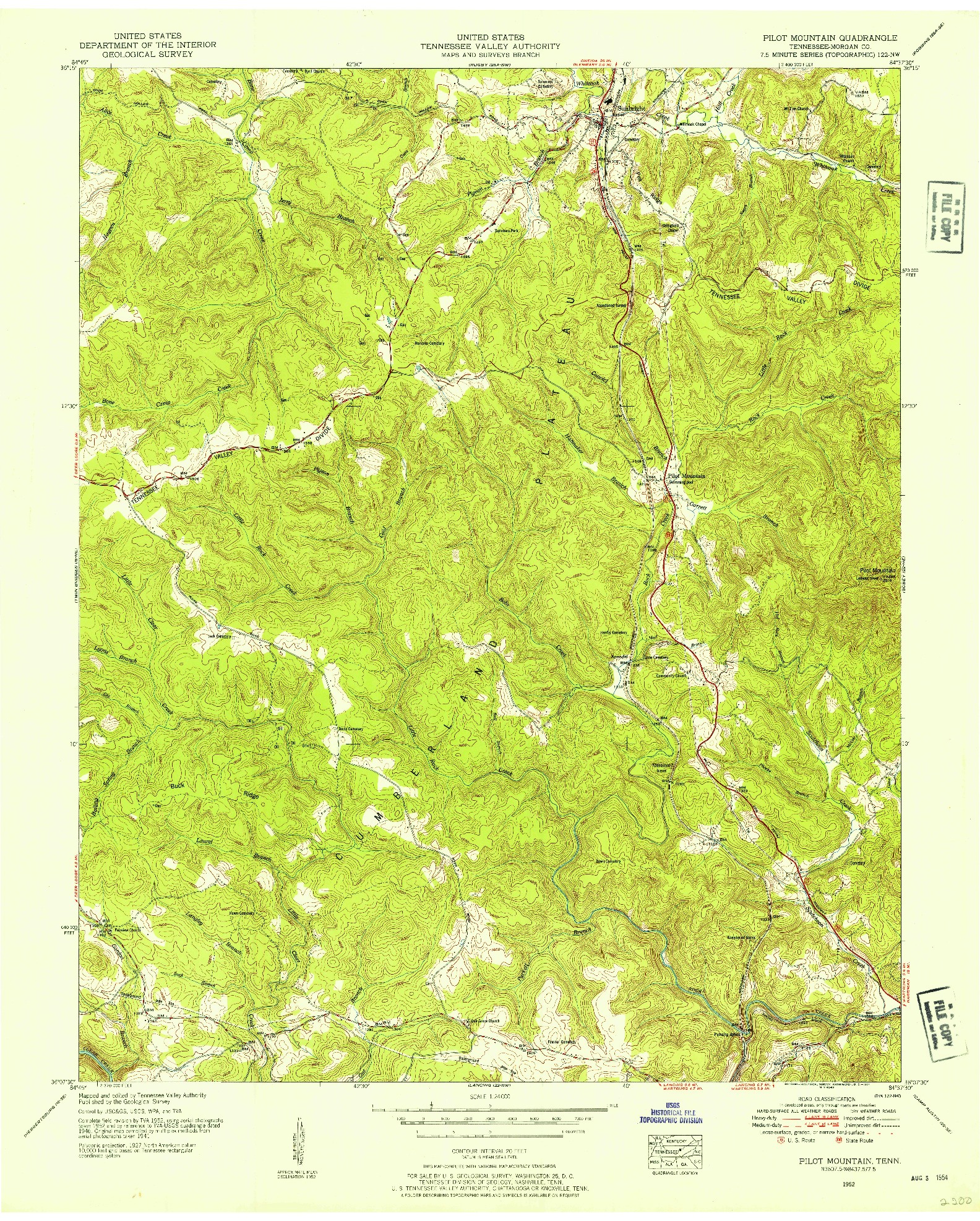 USGS 1:24000-SCALE QUADRANGLE FOR PILOT MOUNTAIN, TN 1952