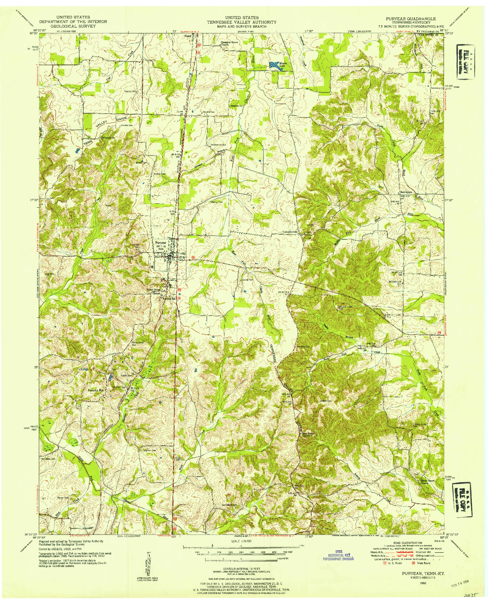 USGS 1:24000-SCALE QUADRANGLE FOR PURYEAR, TN 1950