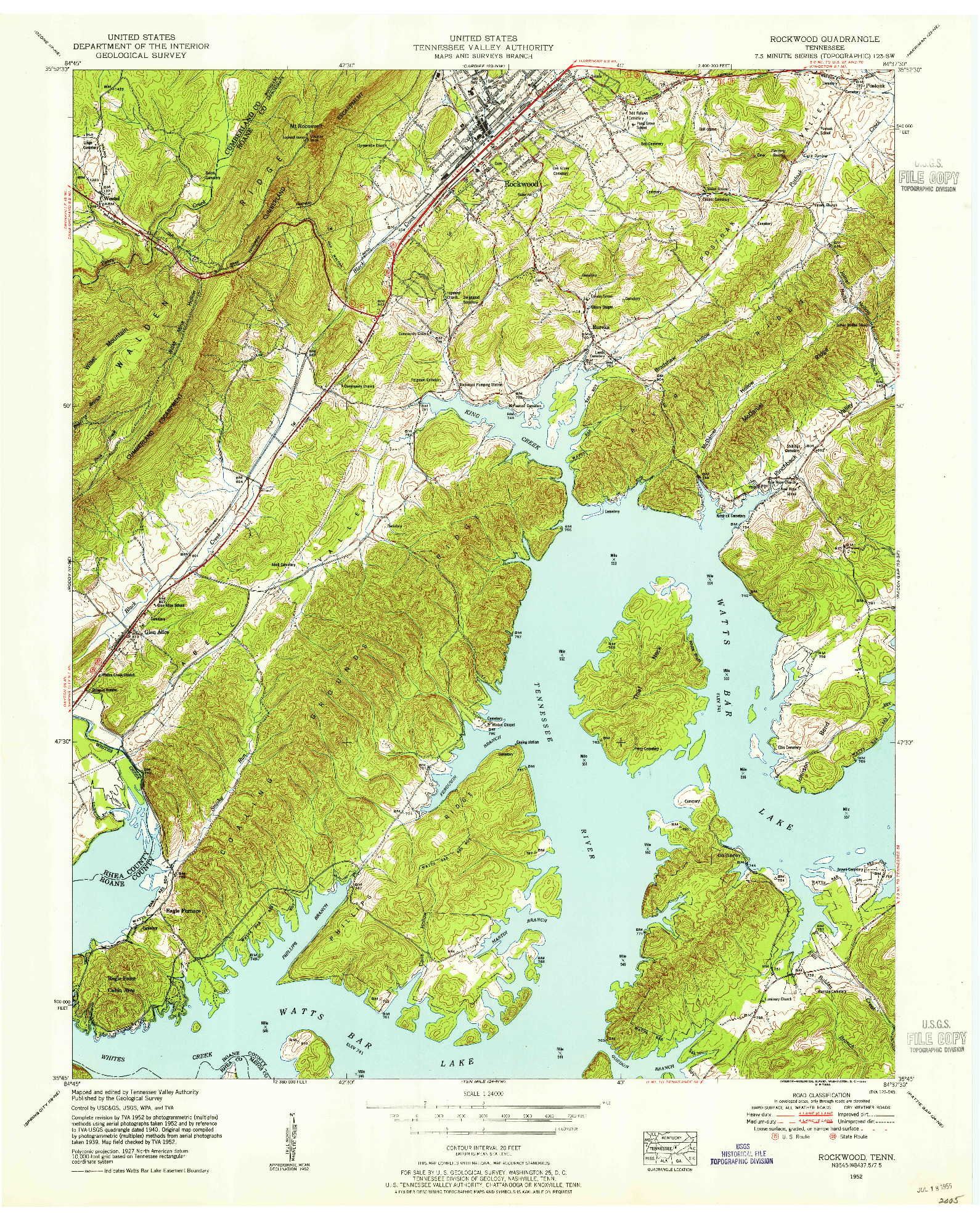 USGS 1:24000-SCALE QUADRANGLE FOR ROCKWOOD, TN 1952