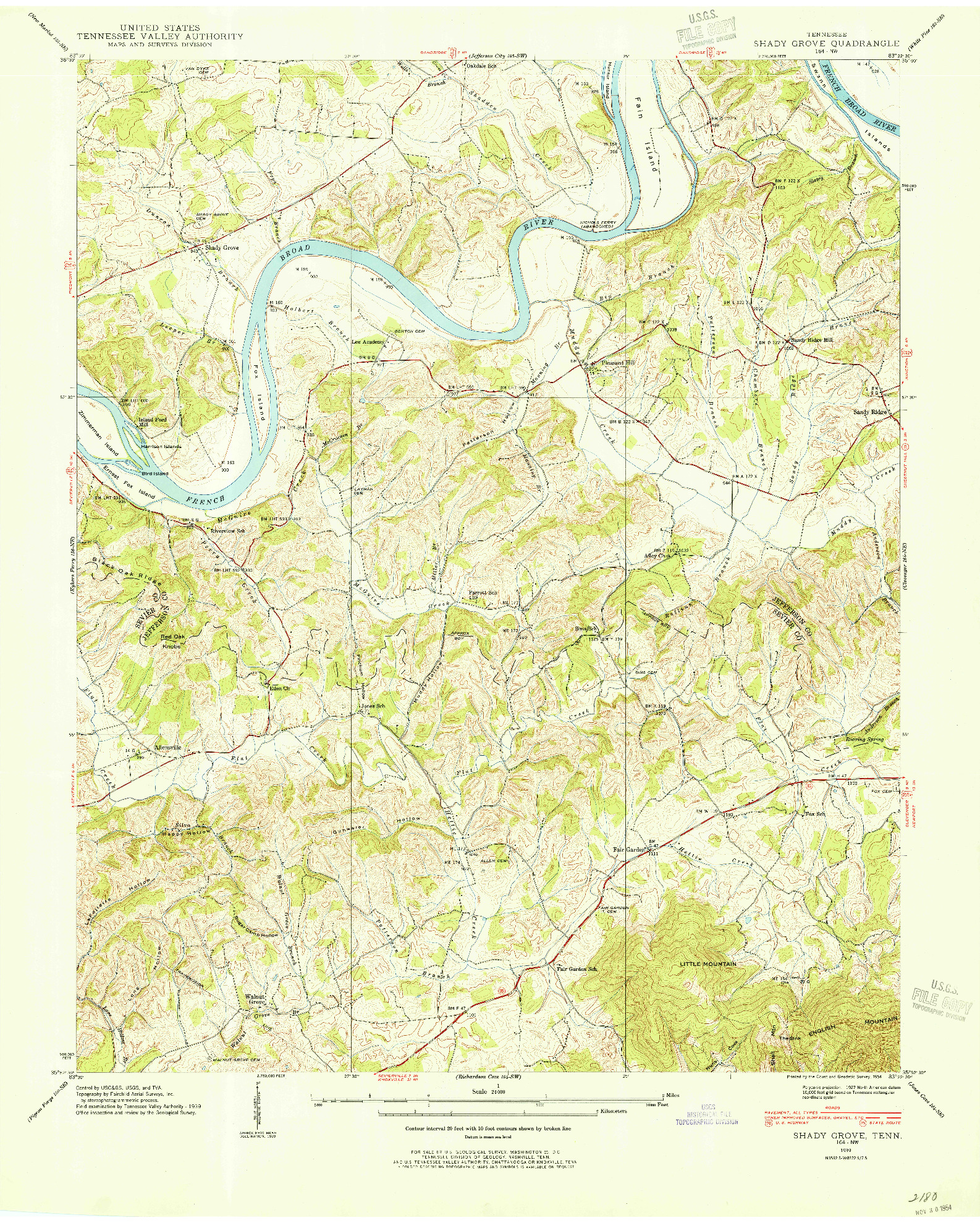 USGS 1:24000-SCALE QUADRANGLE FOR SHADY GROVE, TN 1939