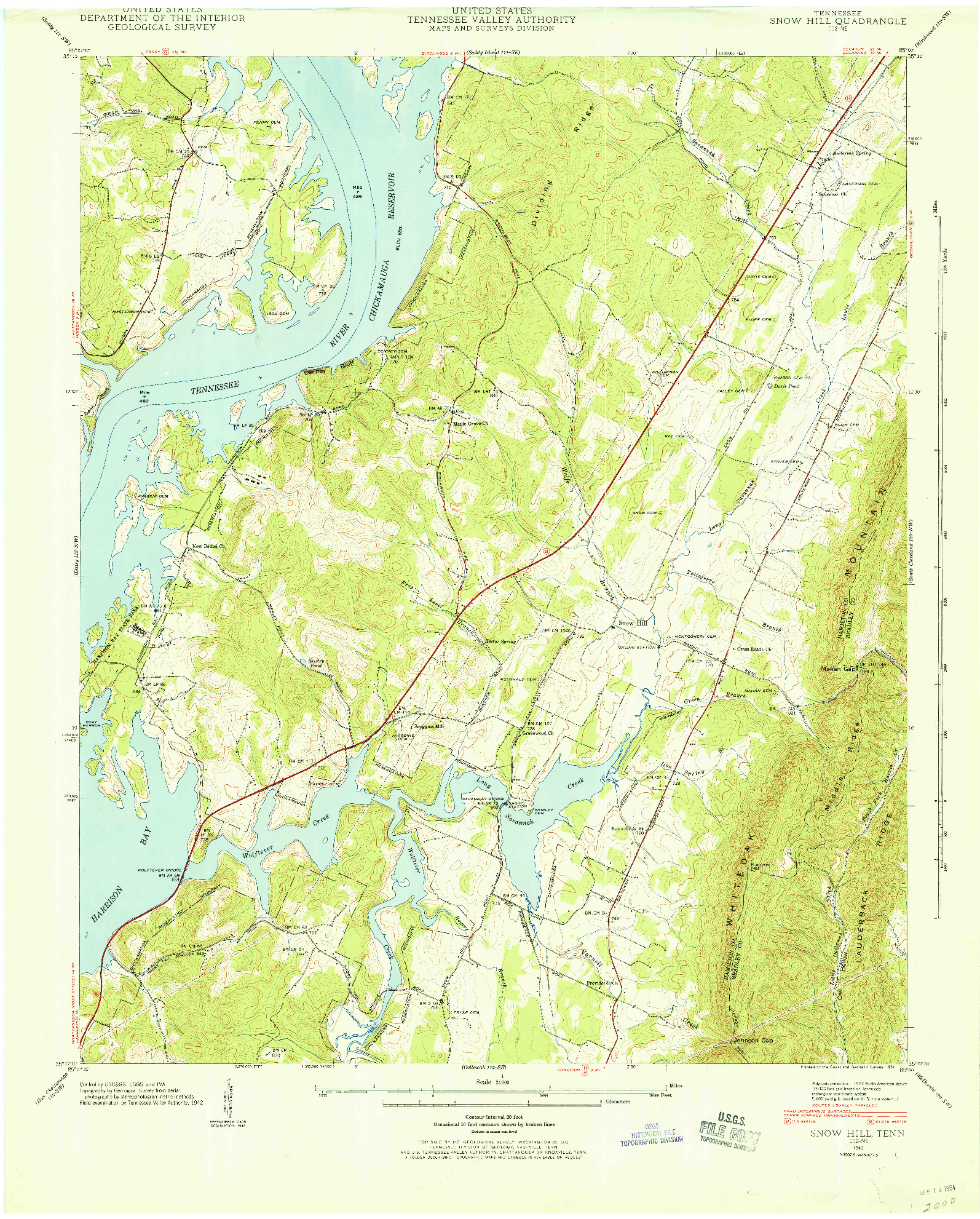 USGS 1:24000-SCALE QUADRANGLE FOR SNOW HILL, TN 1942