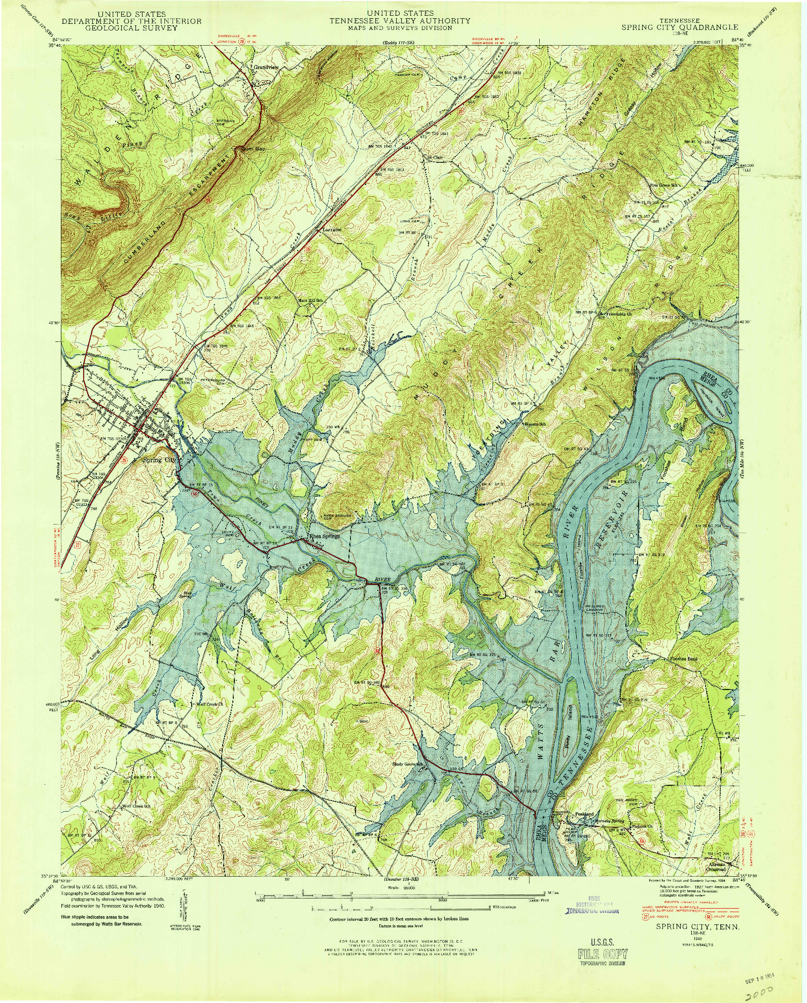 USGS 1:24000-SCALE QUADRANGLE FOR SPRING CITY, TN 1940
