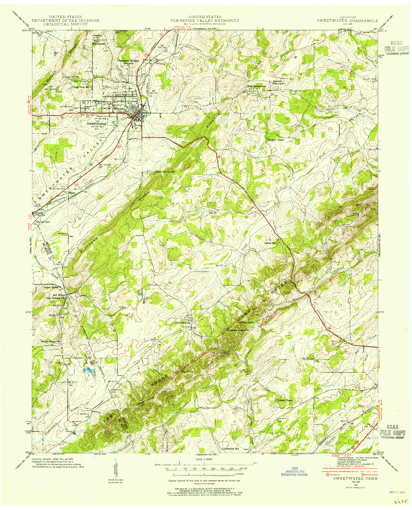 USGS 1:24000-SCALE QUADRANGLE FOR SWEETWATER, TN 1941