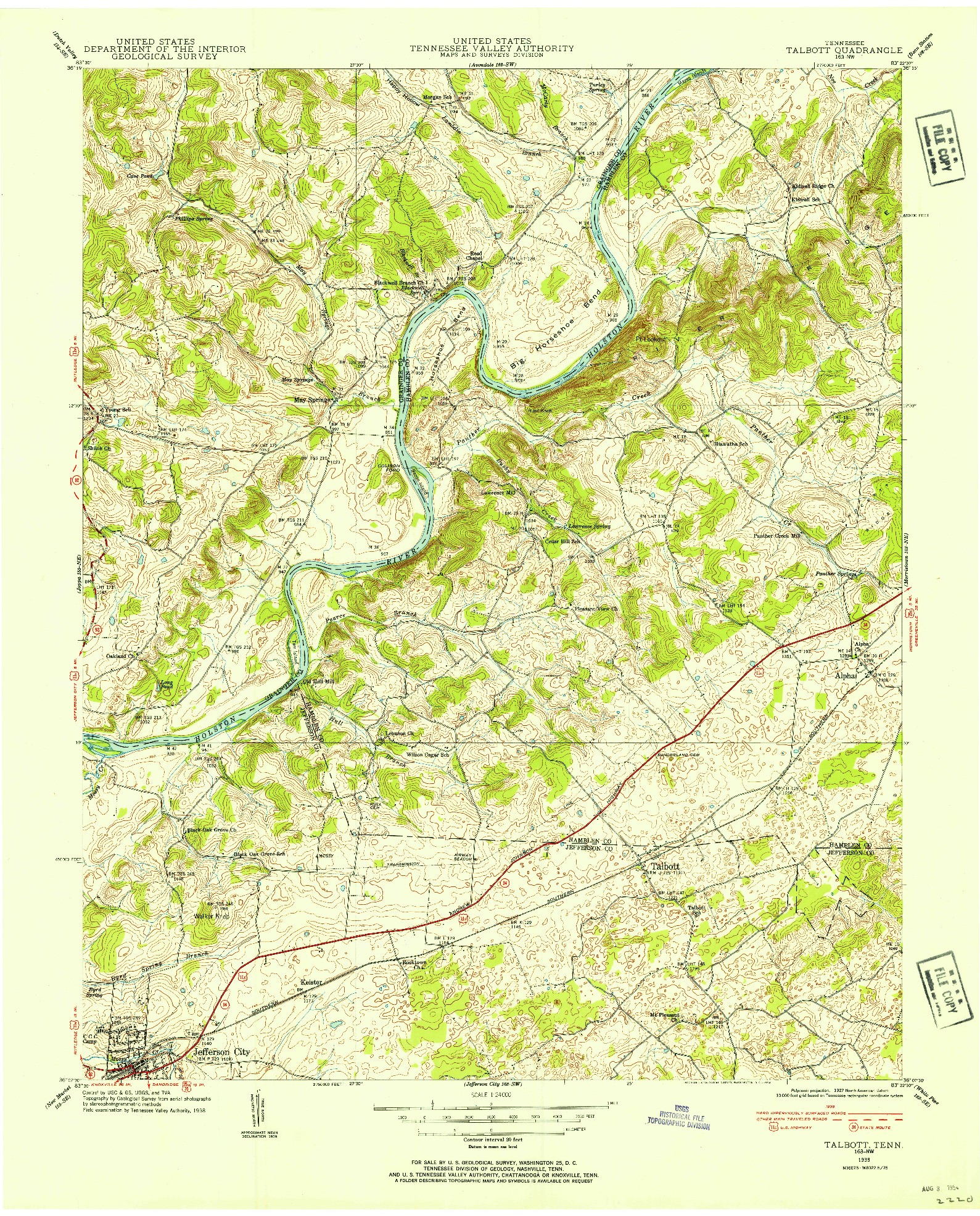USGS 1:24000-SCALE QUADRANGLE FOR TALBOTT, TN 1938
