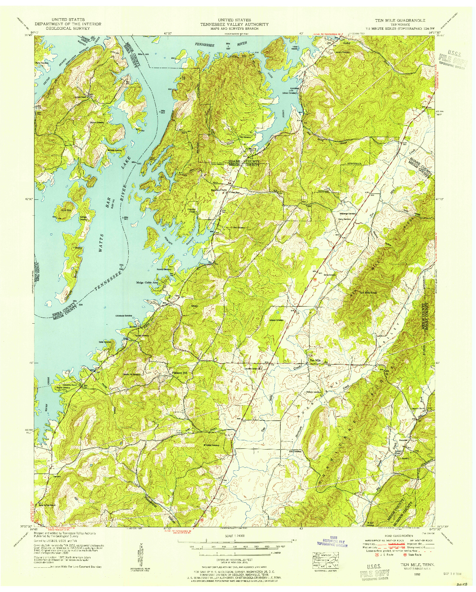 USGS 1:24000-SCALE QUADRANGLE FOR TEN MILE, TN 1952