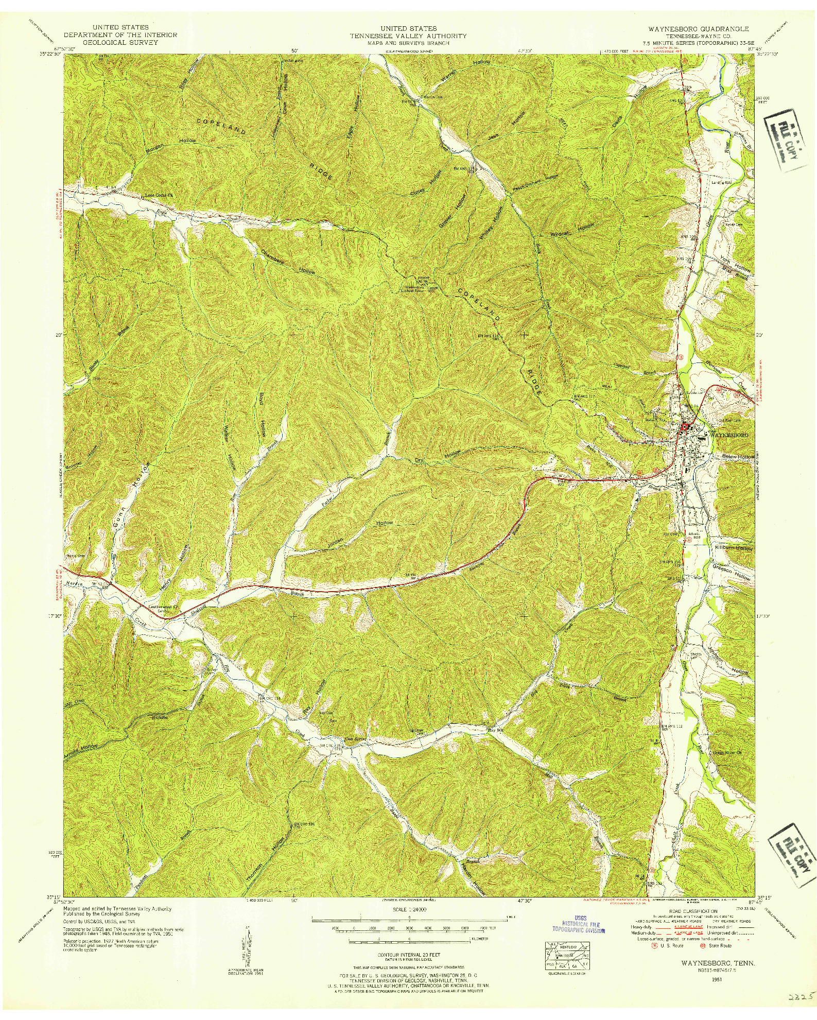 USGS 1:24000-SCALE QUADRANGLE FOR WAYNESBORO, TN 1951