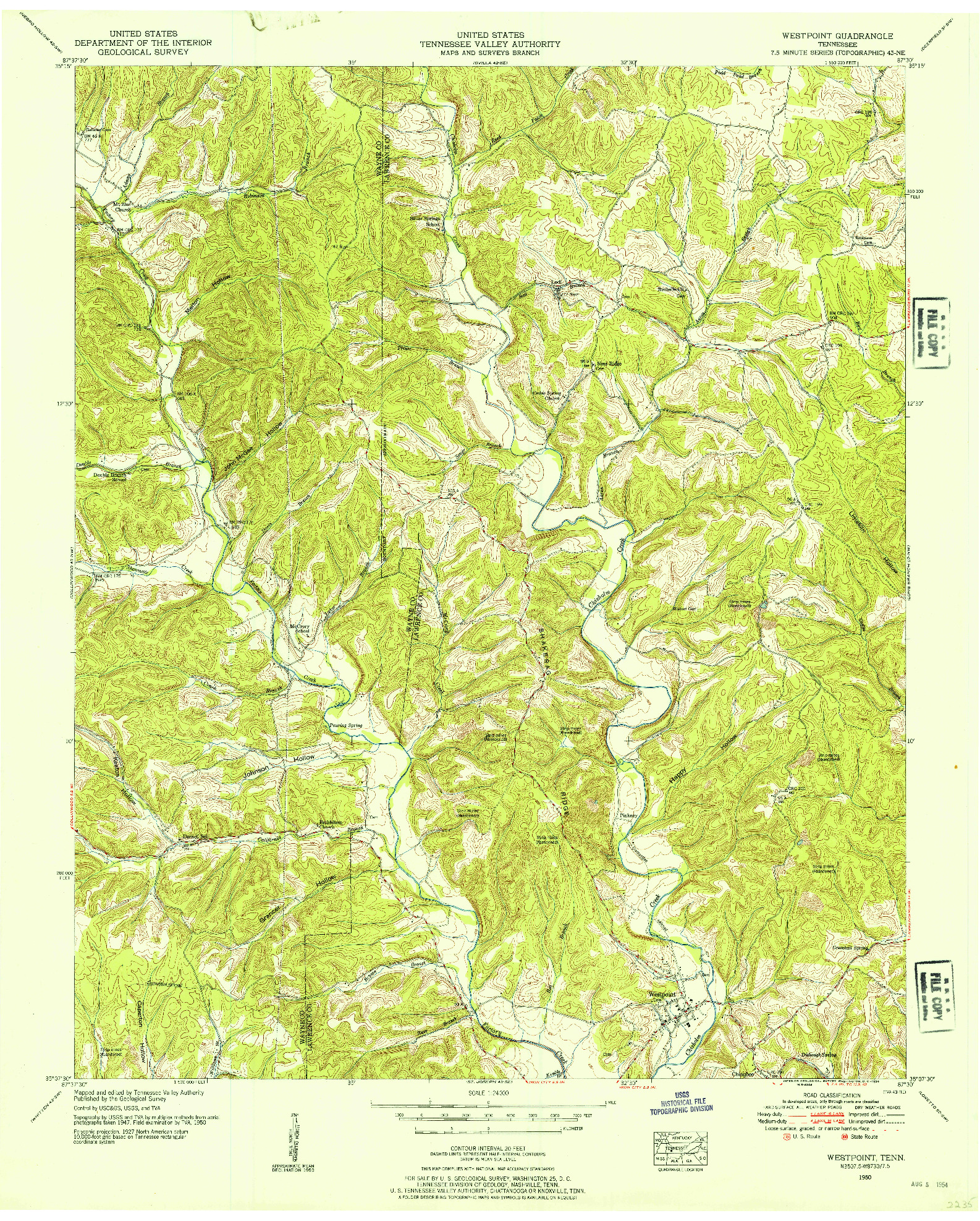 USGS 1:24000-SCALE QUADRANGLE FOR WESTPOINT, TN 1950