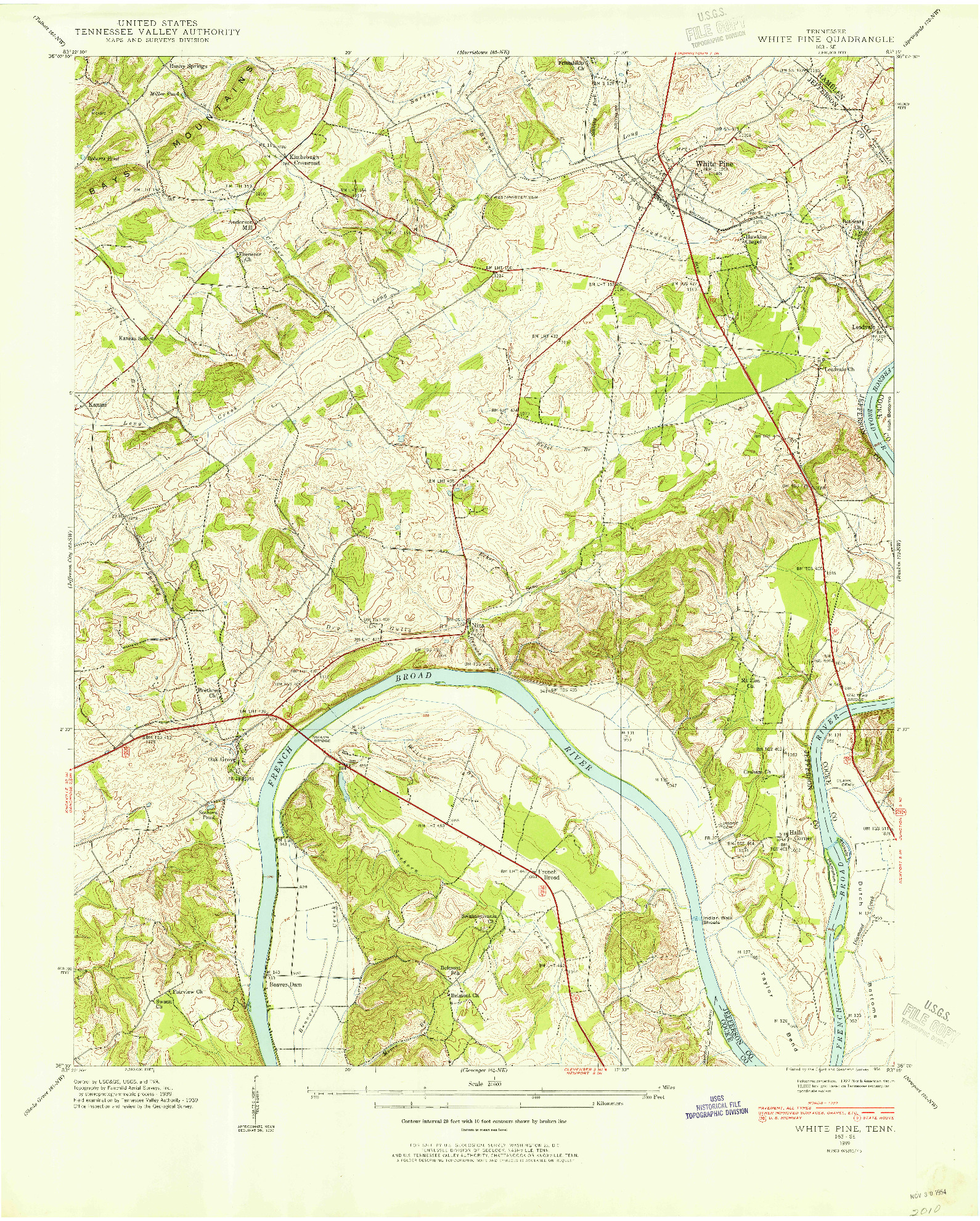 USGS 1:24000-SCALE QUADRANGLE FOR WHITE PINE, TN 1939