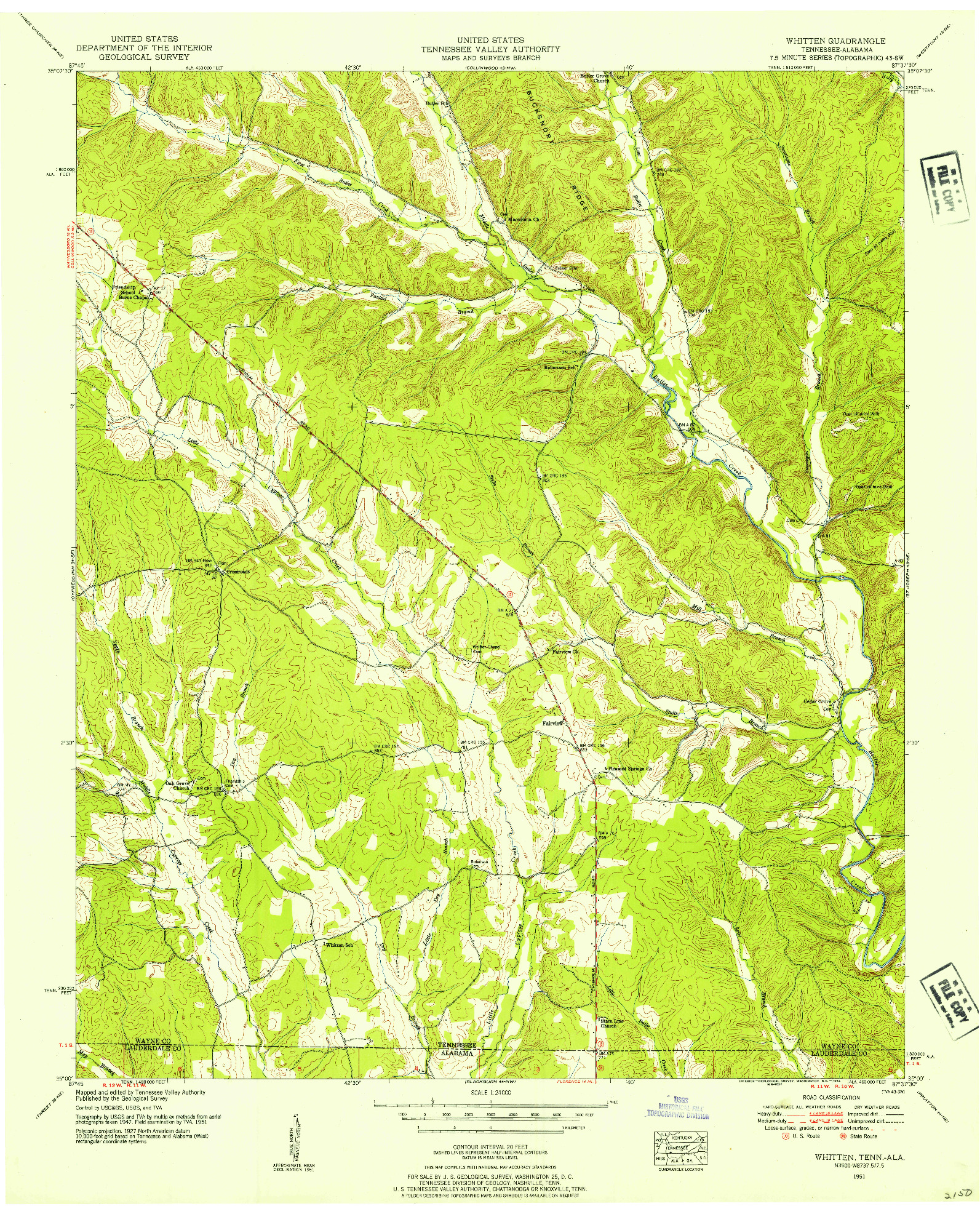 USGS 1:24000-SCALE QUADRANGLE FOR WHITTEN, TN 1951