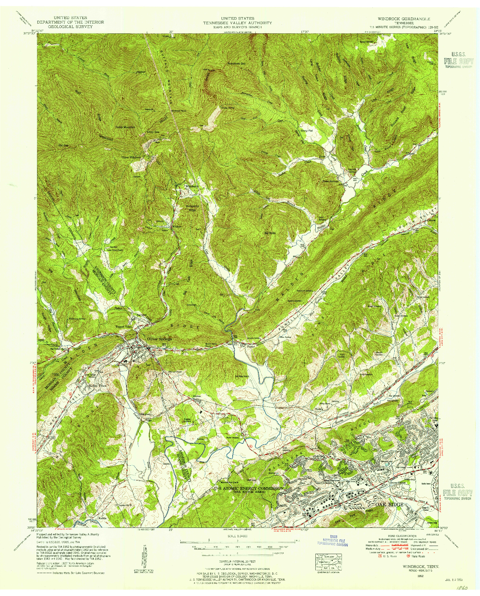 USGS 1:24000-SCALE QUADRANGLE FOR WINDROCK, TN 1952