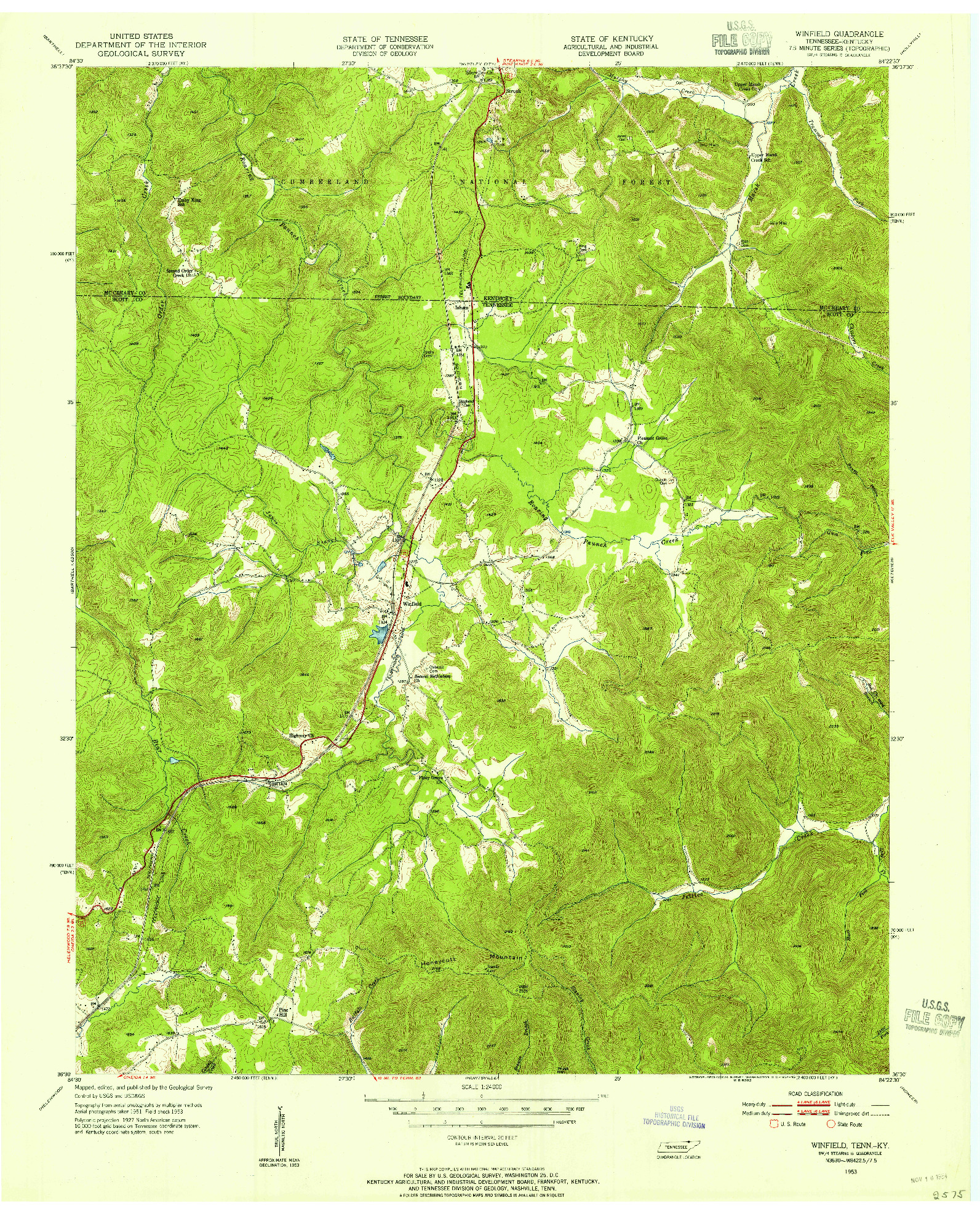 USGS 1:24000-SCALE QUADRANGLE FOR WINFIELD, TN 1953