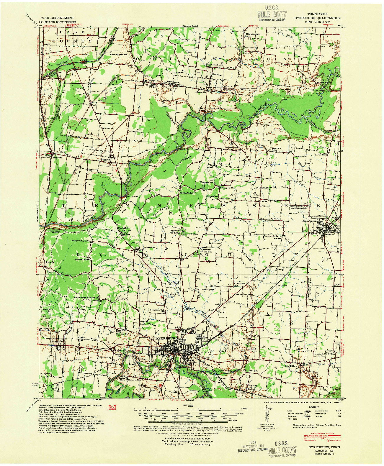 USGS 1:62500-SCALE QUADRANGLE FOR DYERSBURG, TN 1939